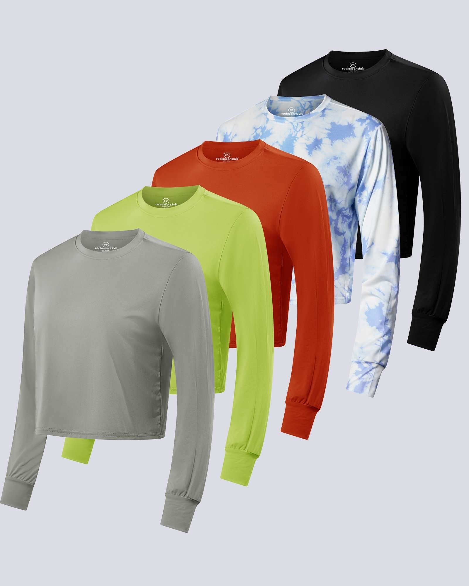 5 Pack: Womens Dry Fit Crop Top Long Sleeve