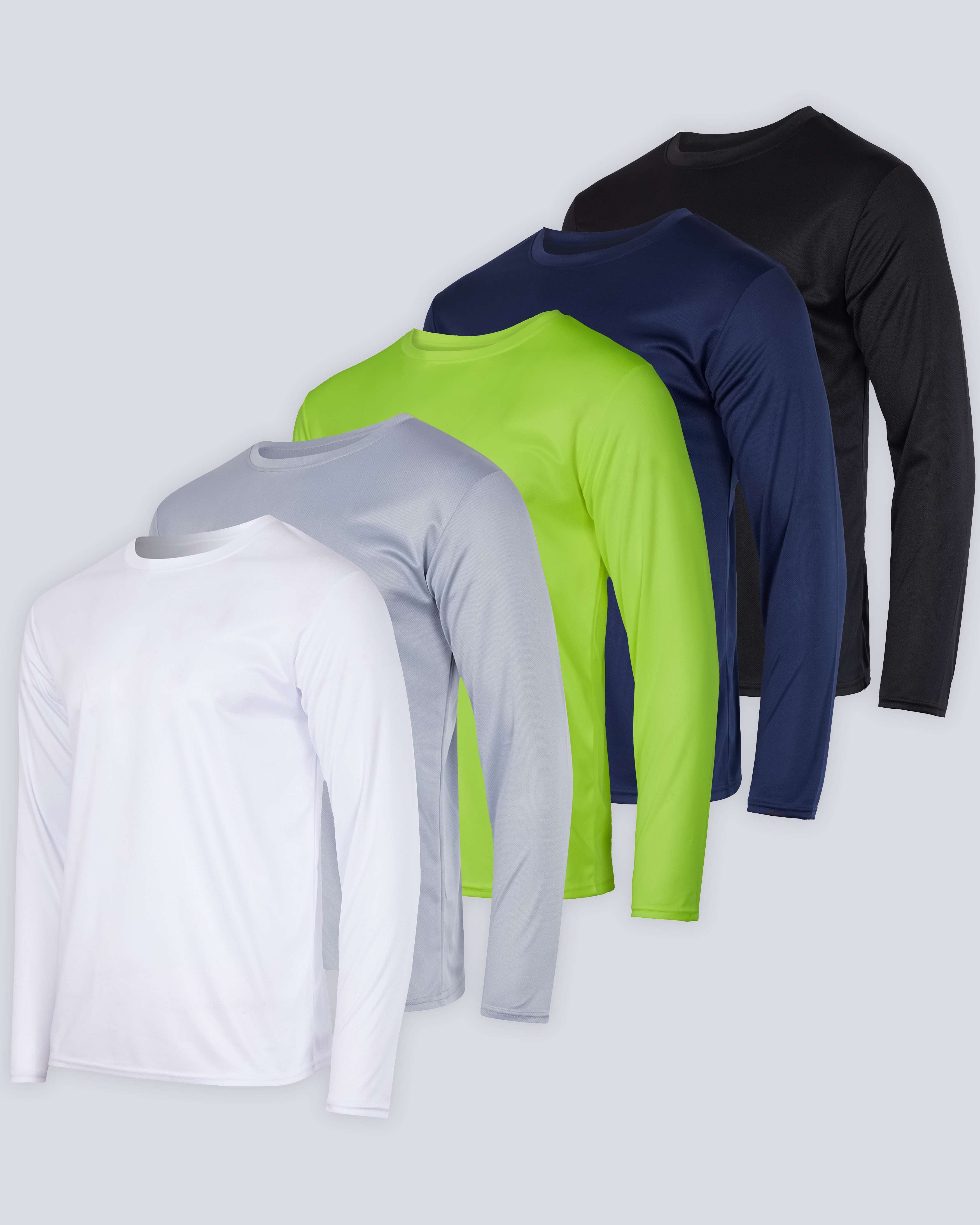 5 Pack: Men's Mesh Quick Dry Athletic Long Sleeve T-Shirt  UPF SPF UV Sun (Available in Big & Tall)