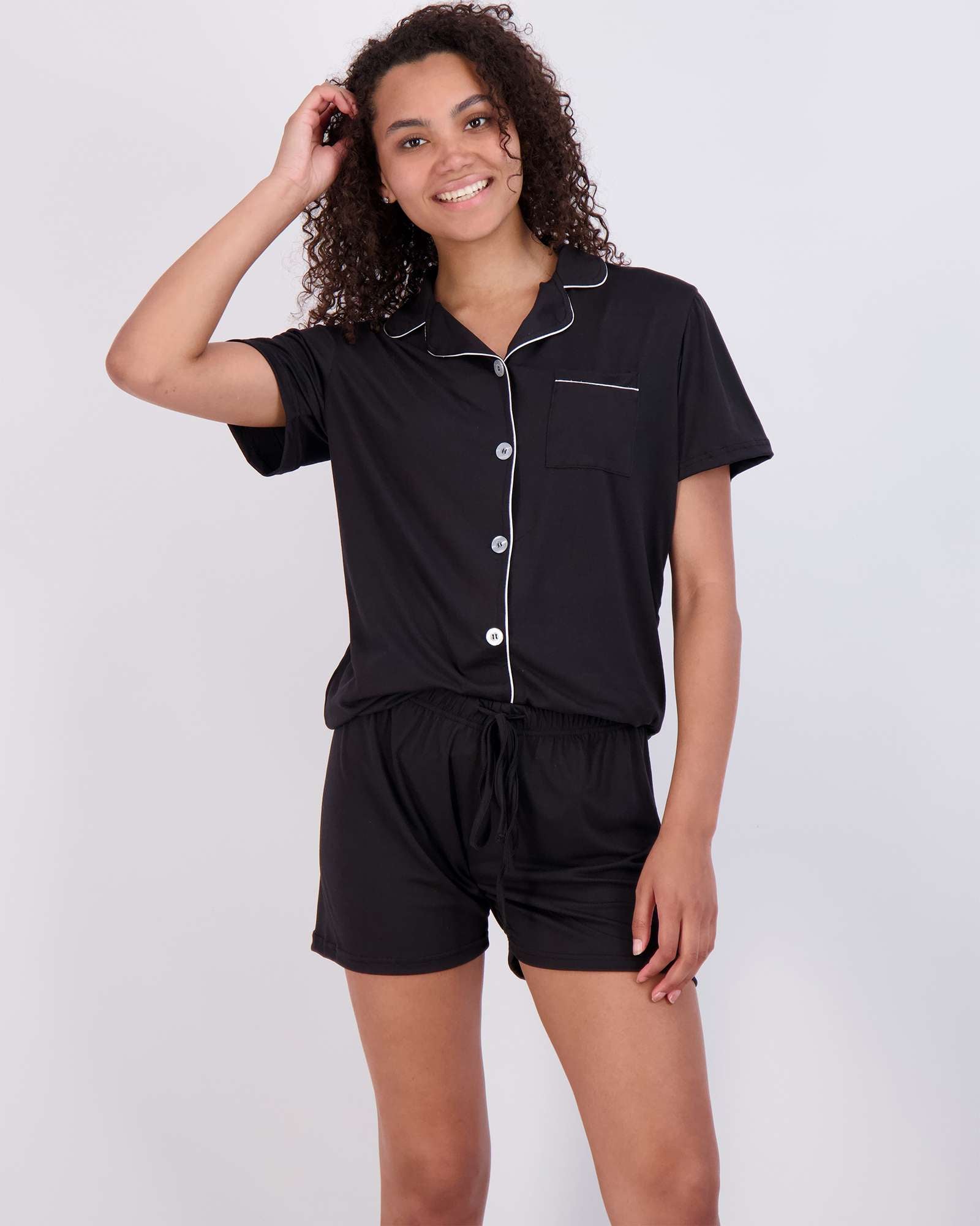 4 Piece: Womens Short Sleeve Button Down Pajama Set