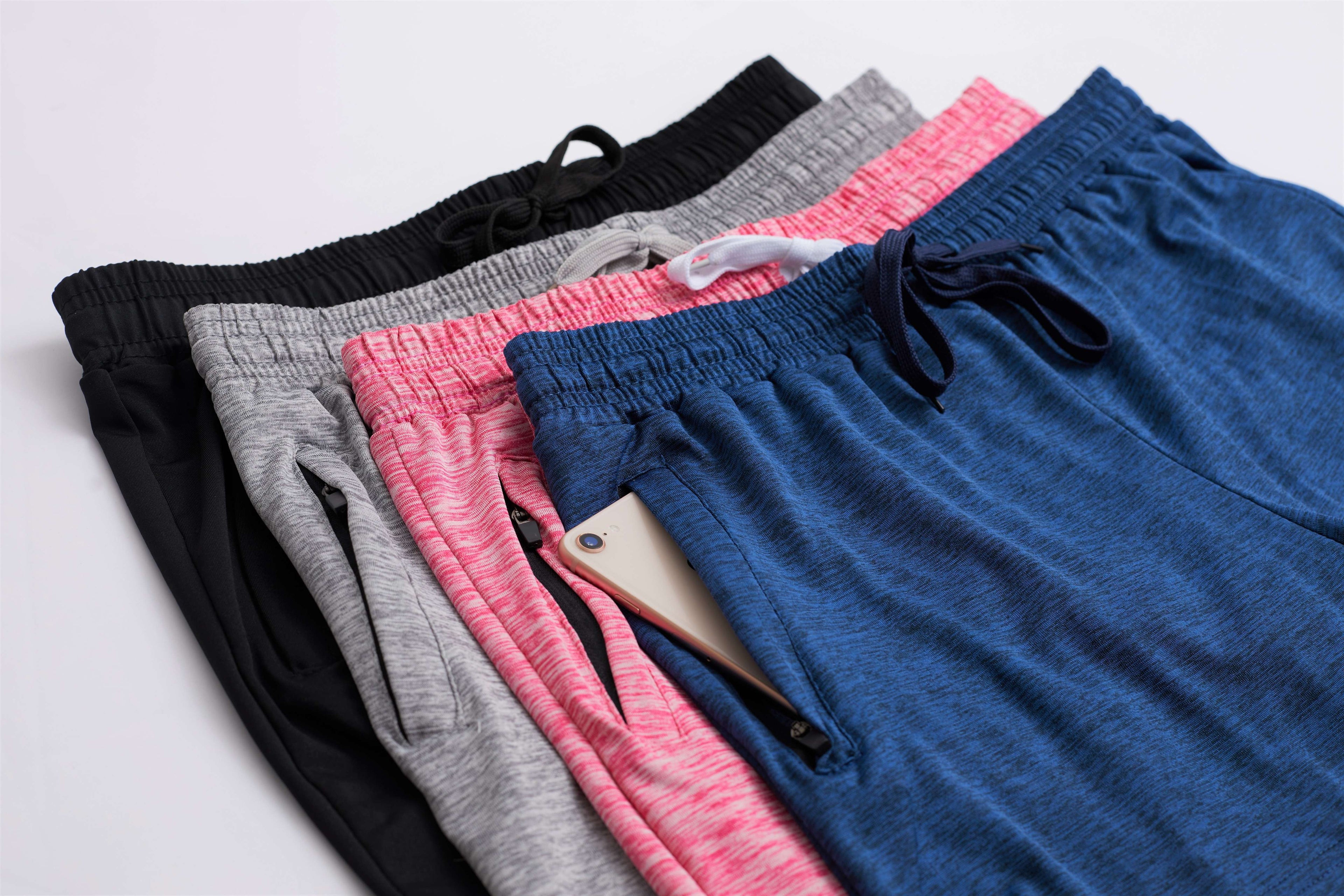 4 Pack: Womens Active Dry-Fit Shorts with Zipper Pockets