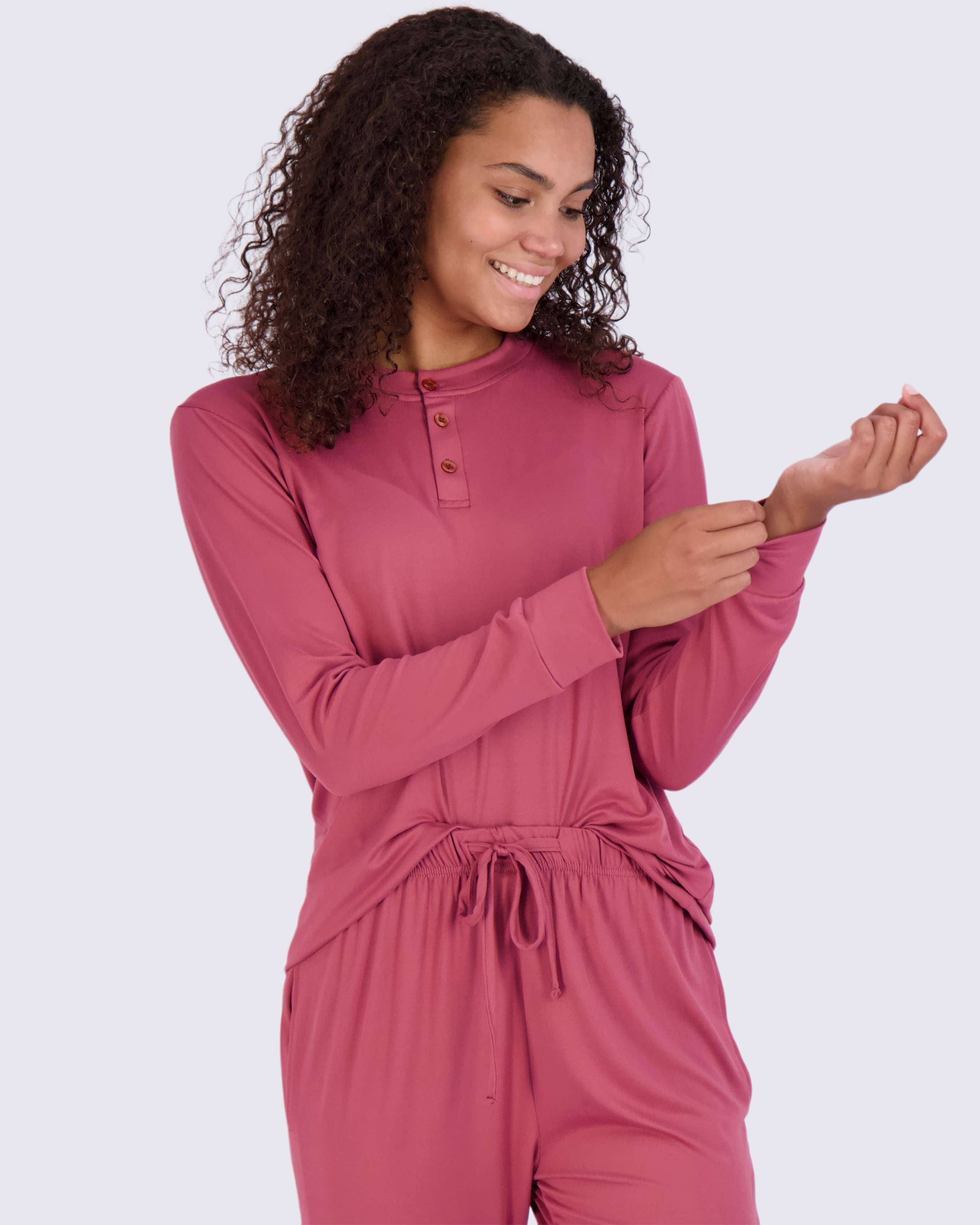 4 Piece: Womens Long Sleeve Henley & Jogger Lounge Pajama Set