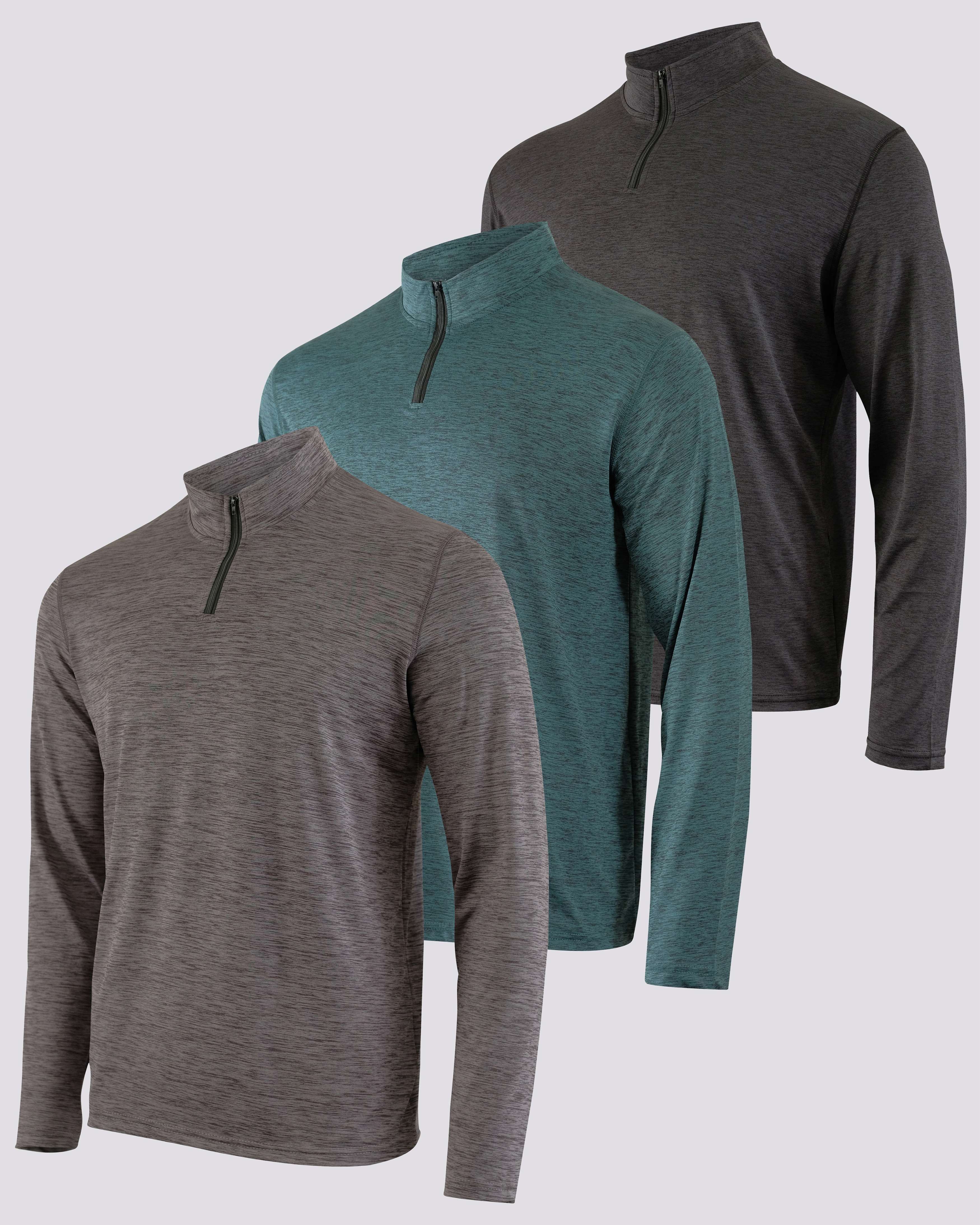 3 Pack: Mens Active Dry-Fit Quarter Zip Pullover (Available in Big & Tall)