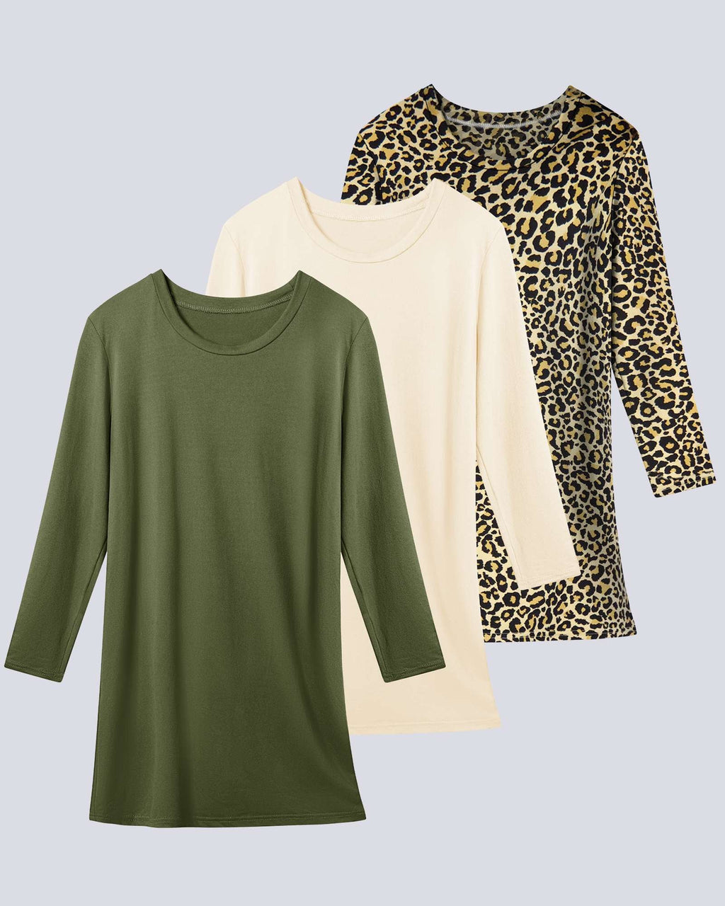 3 Pack: Womens Long Sleeve Ultra-Soft Nightshirt Sleep Dress