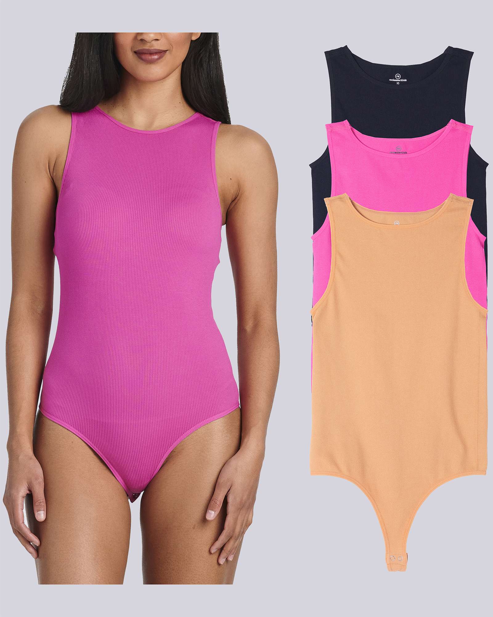 3 Pack: Women's Ribbed Sleeveless Bodysuit Tank Tops