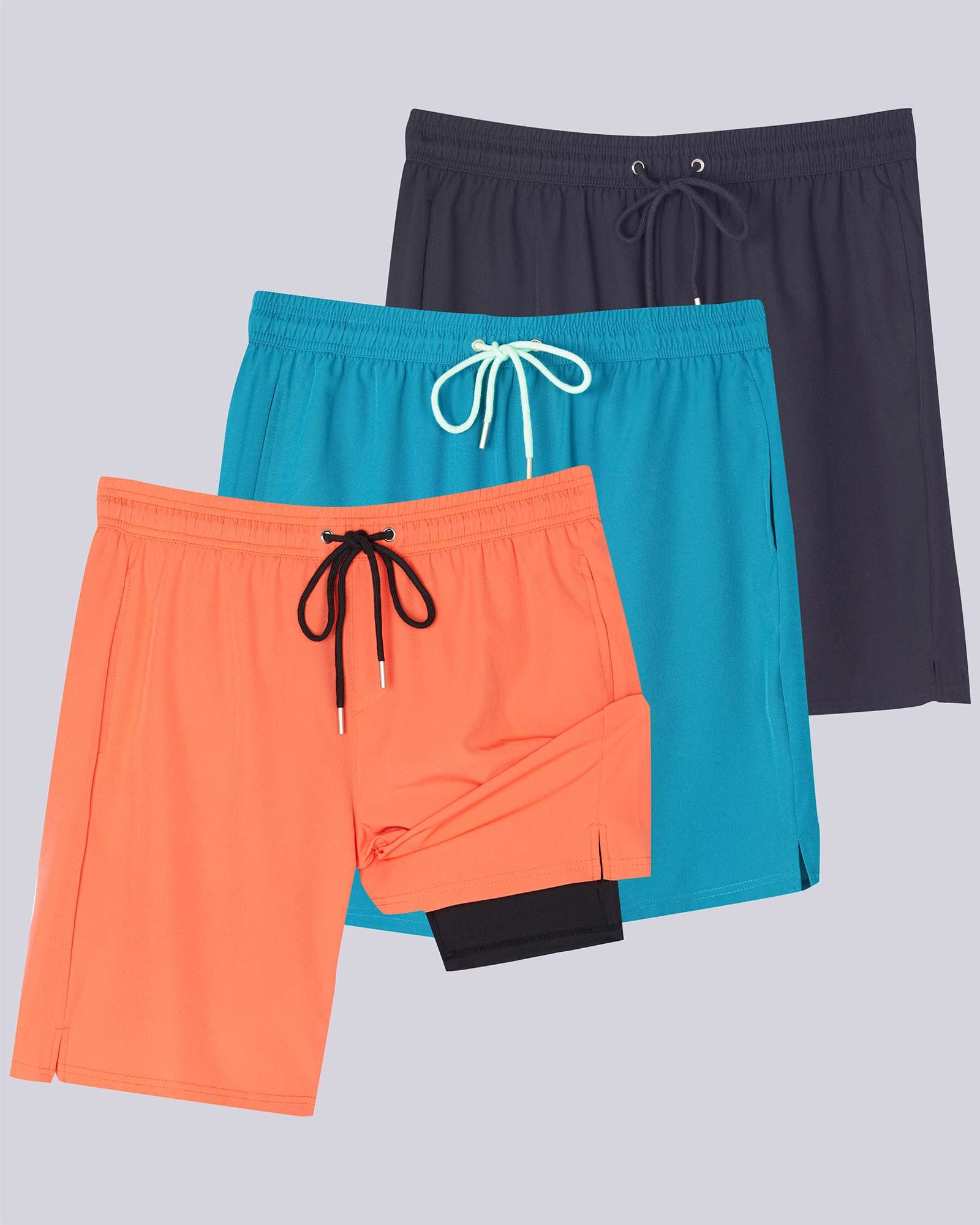 3 Pack: Men's 9" 2-in-1 Board Shorts with Compression Liner