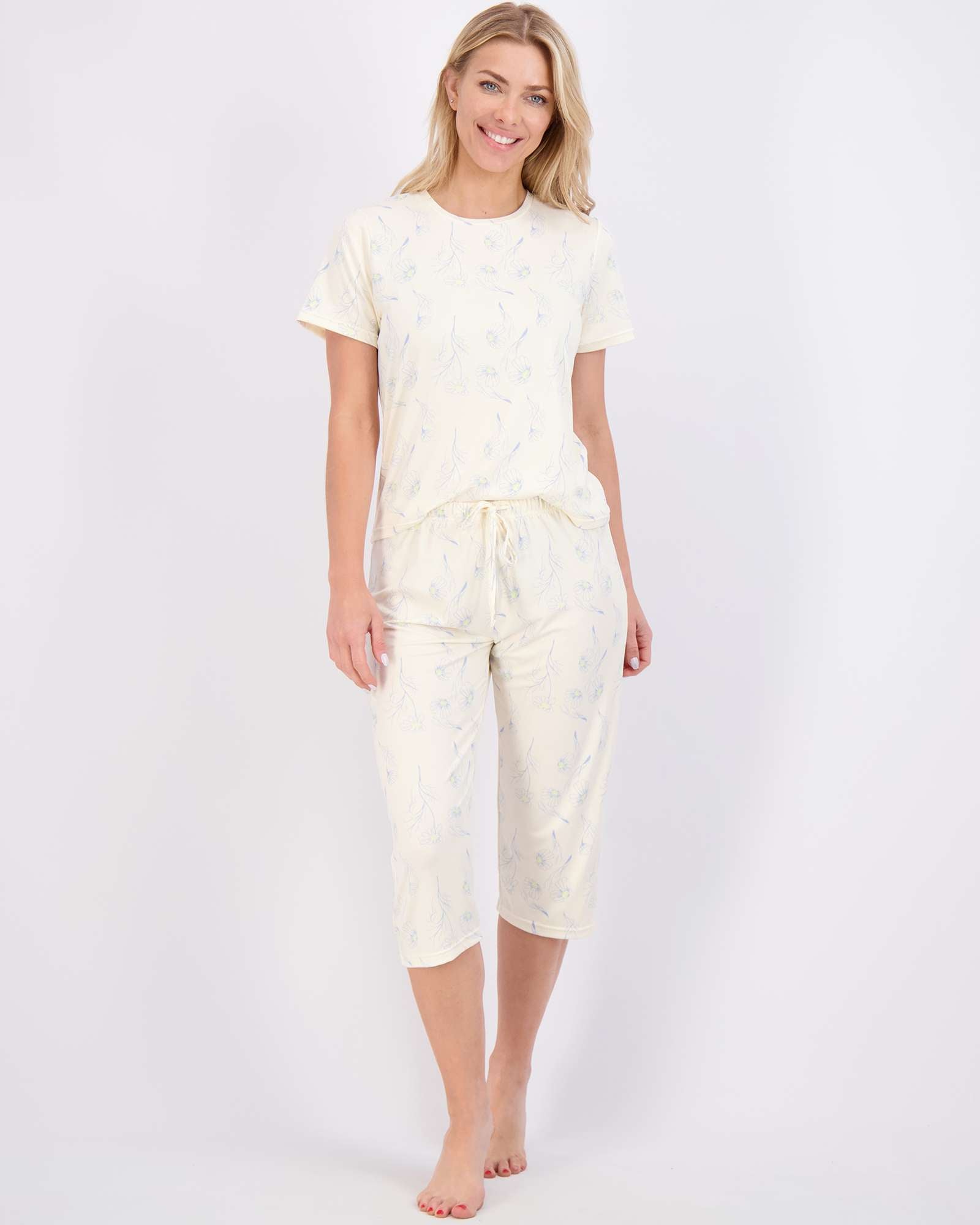 2 Pack: Women's Short-Sleeve PJ Top with Capri Pants