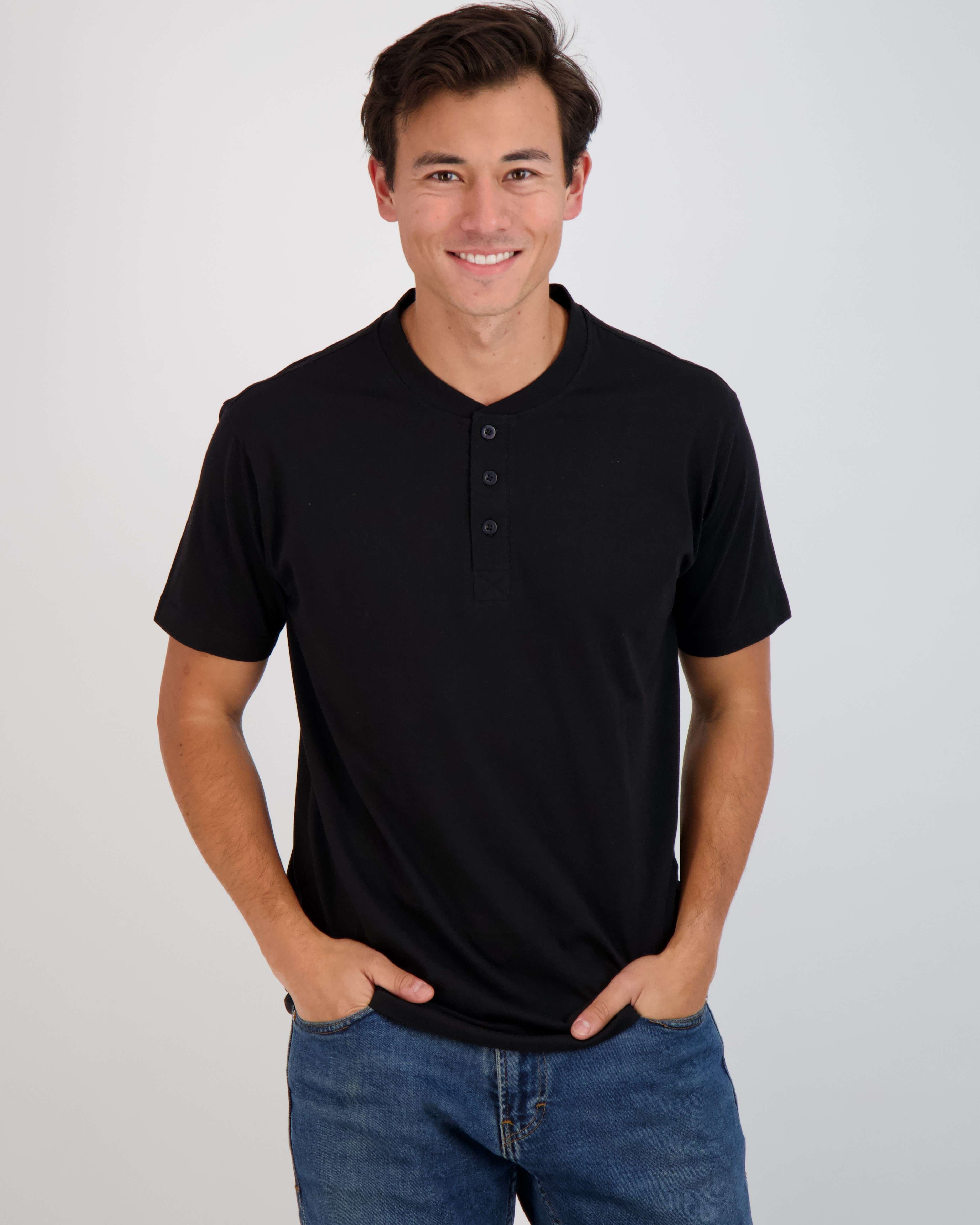 3 Pack: Mens Cotton Short Sleeve Henley T-Shirt