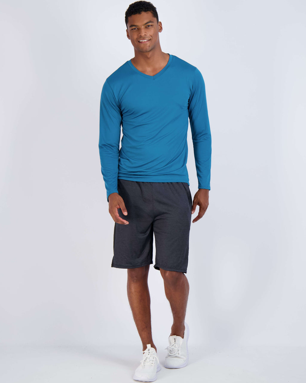 4 Pack: Mens V-Neck Long Sleeve Dry Fit T-Shirt