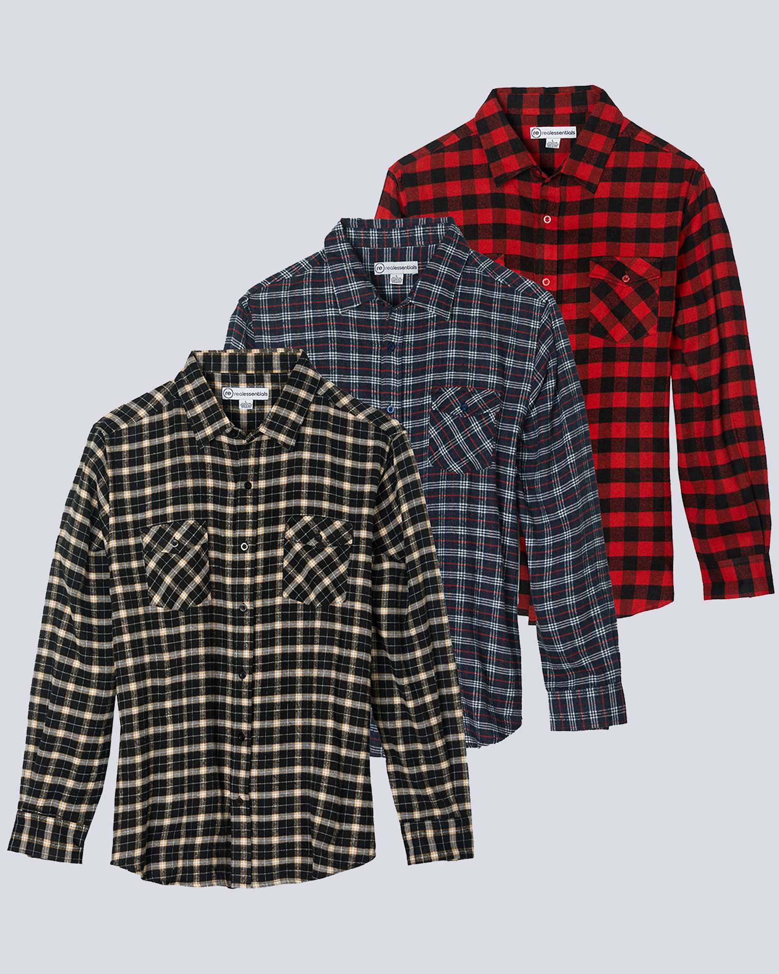 3 Pack: Men's Long-Sleeve Flannel Shirt