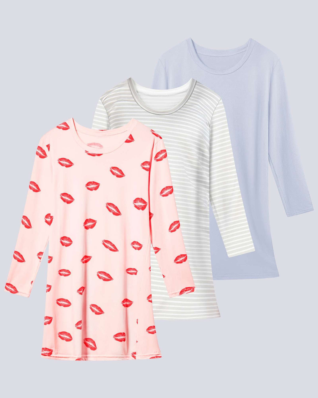 3 Pack: Womens Long Sleeve Ultra-Soft Nightshirt Sleep Dress