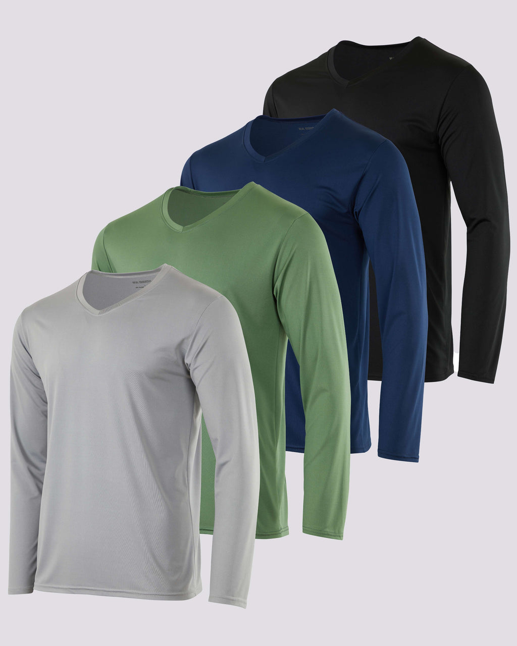 4 Pack: Mens V-Neck Long Sleeve Dry Fit T-Shirt
