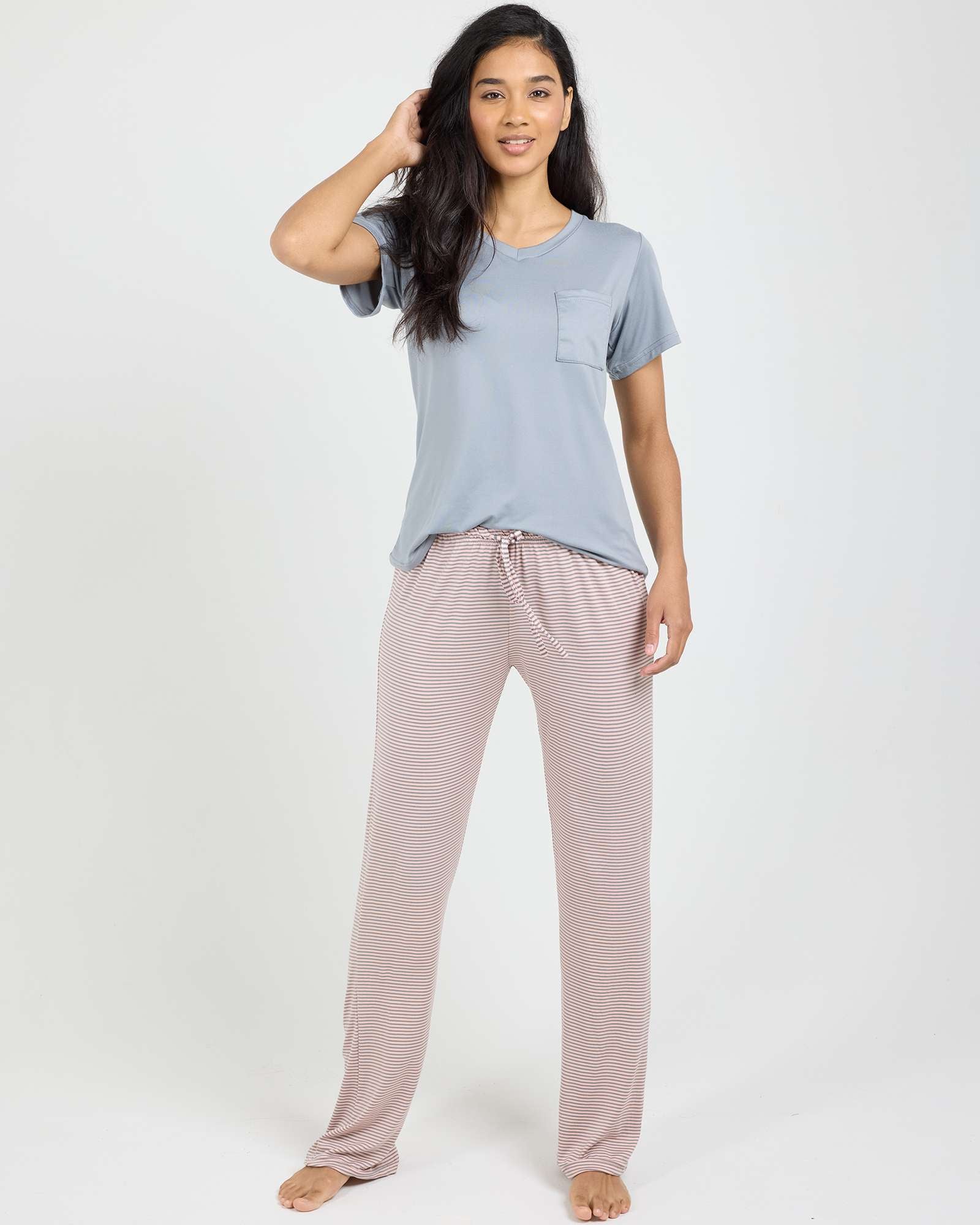 2 Pack: Women’s Pajama Set Super-Soft Short Sleeve V-Neck Top With Pants (Available in Plus Size)