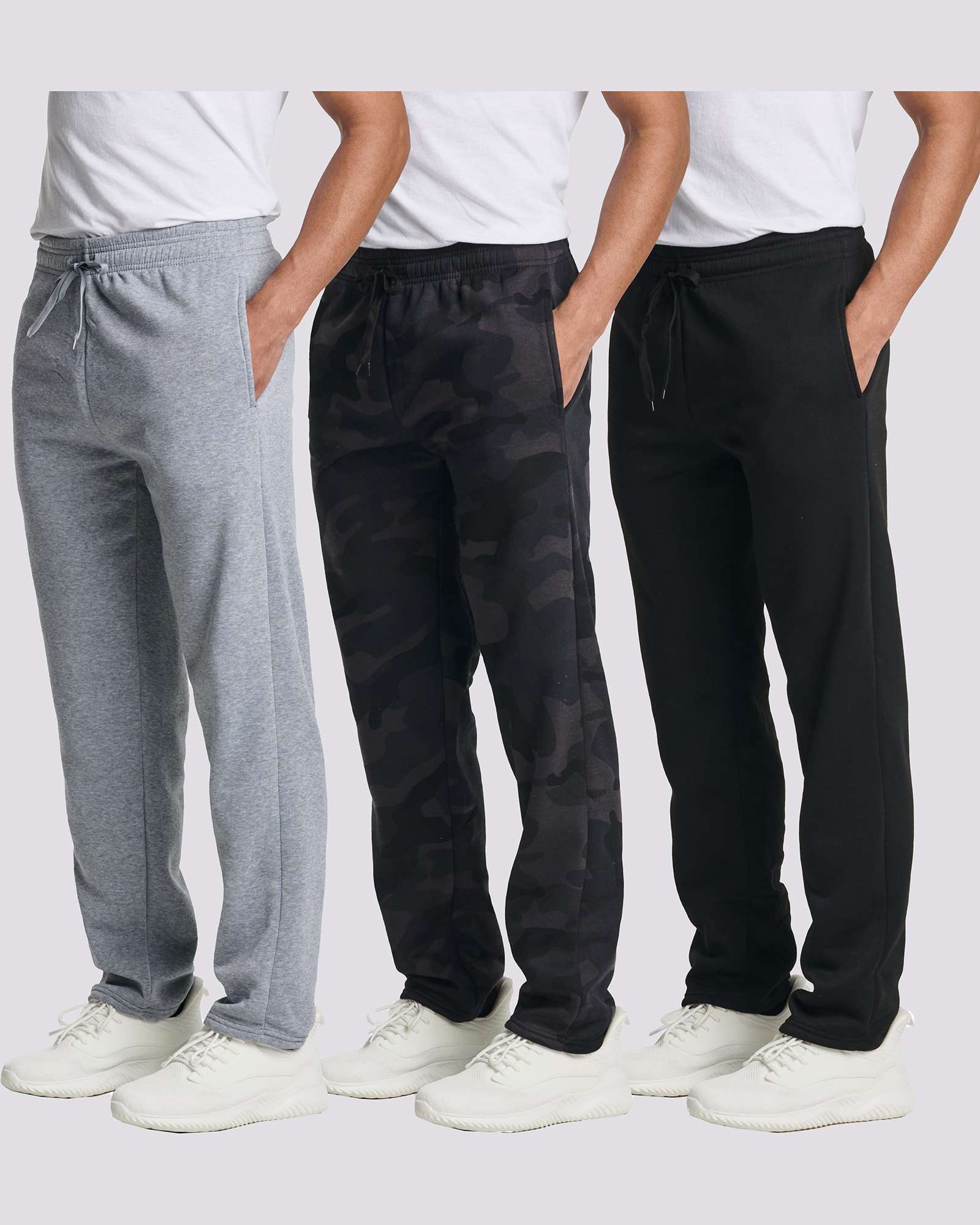 3 Pack: Mens Fleece Open Bottom Sweatpants