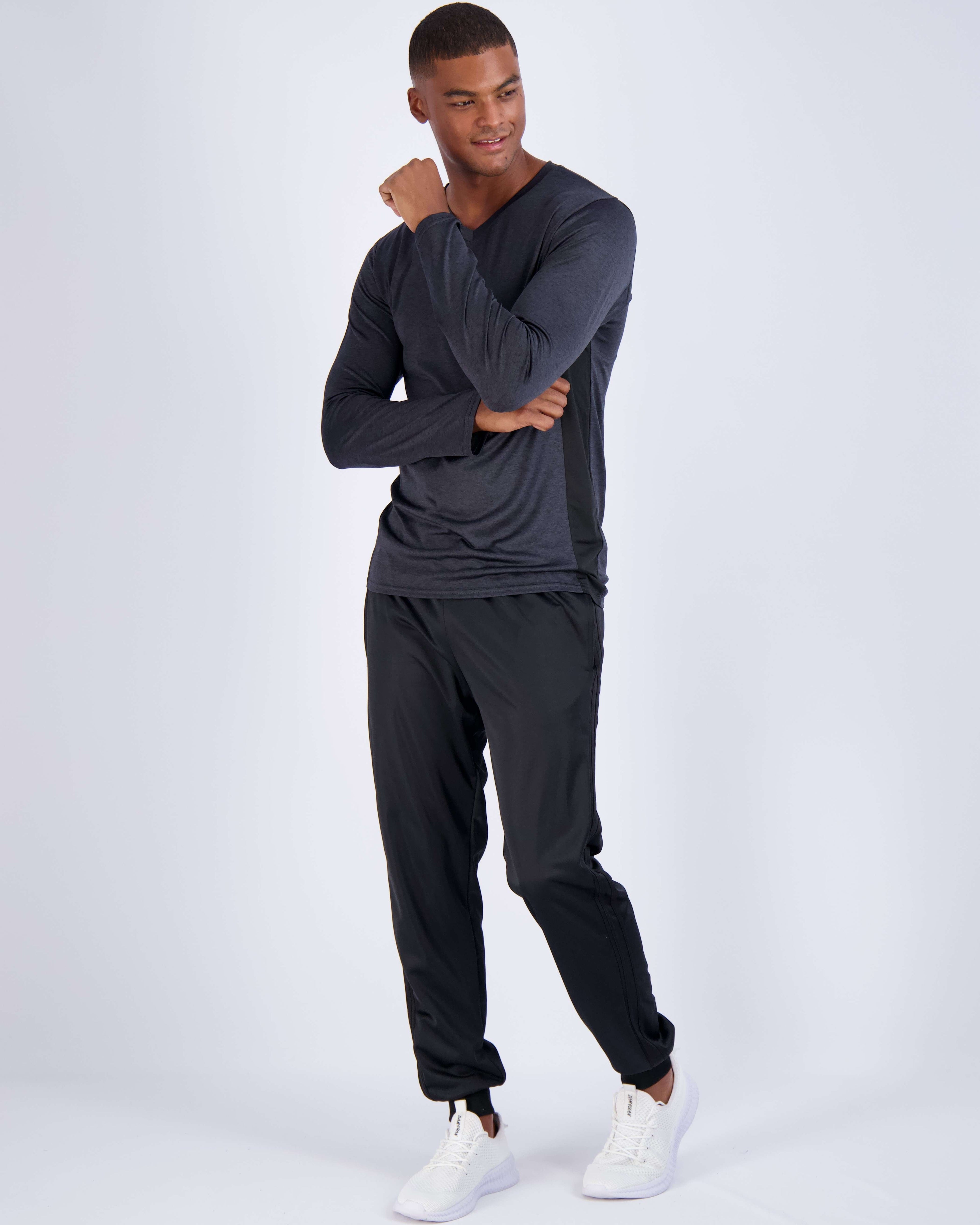 4 Pack: Mens V-Neck Long Sleeve Dry Fit T-Shirt