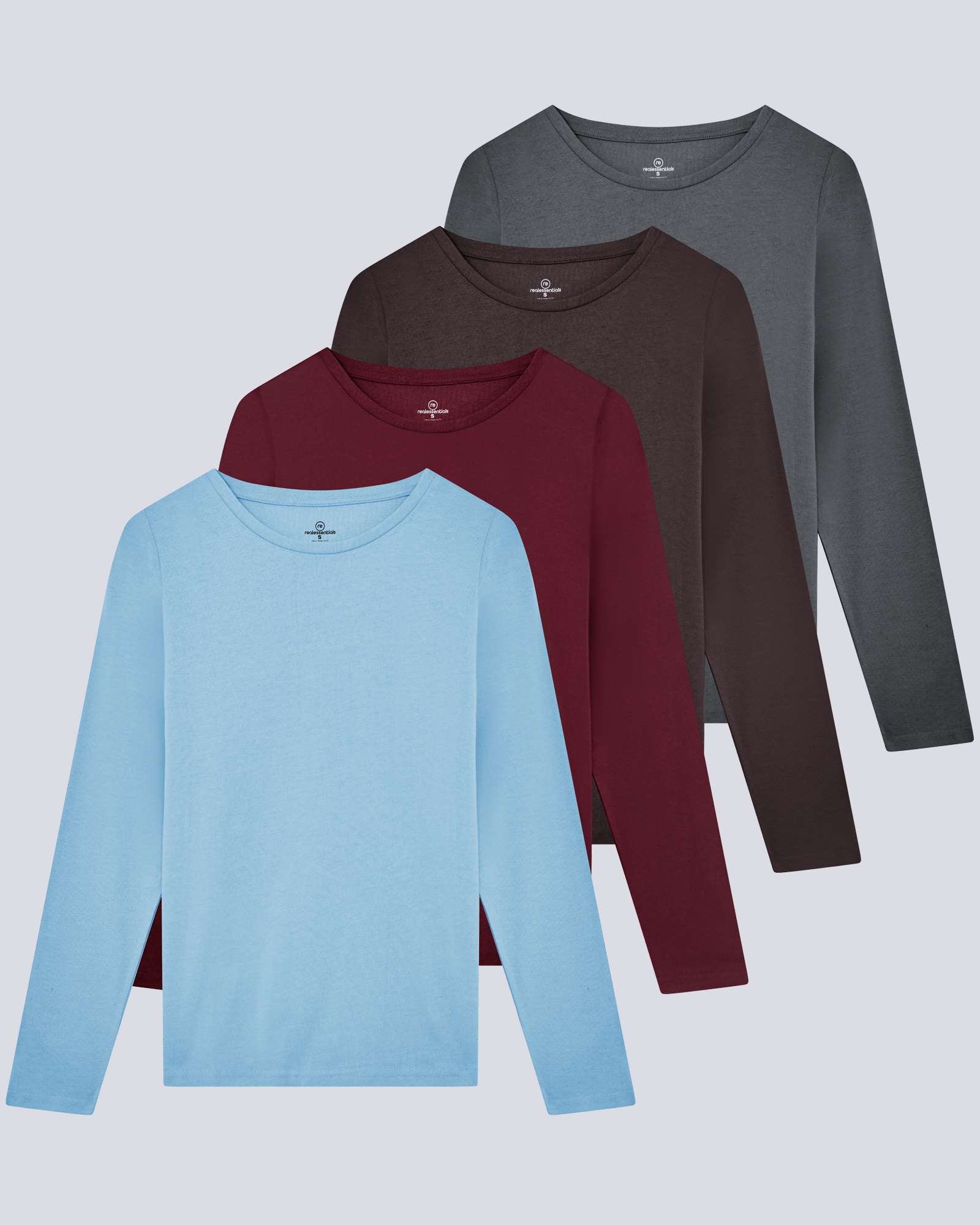 4 Pack: Women's Cotton Classic-Fit Long-Sleeve Crewneck T-Shirt (Available in Plus Size)