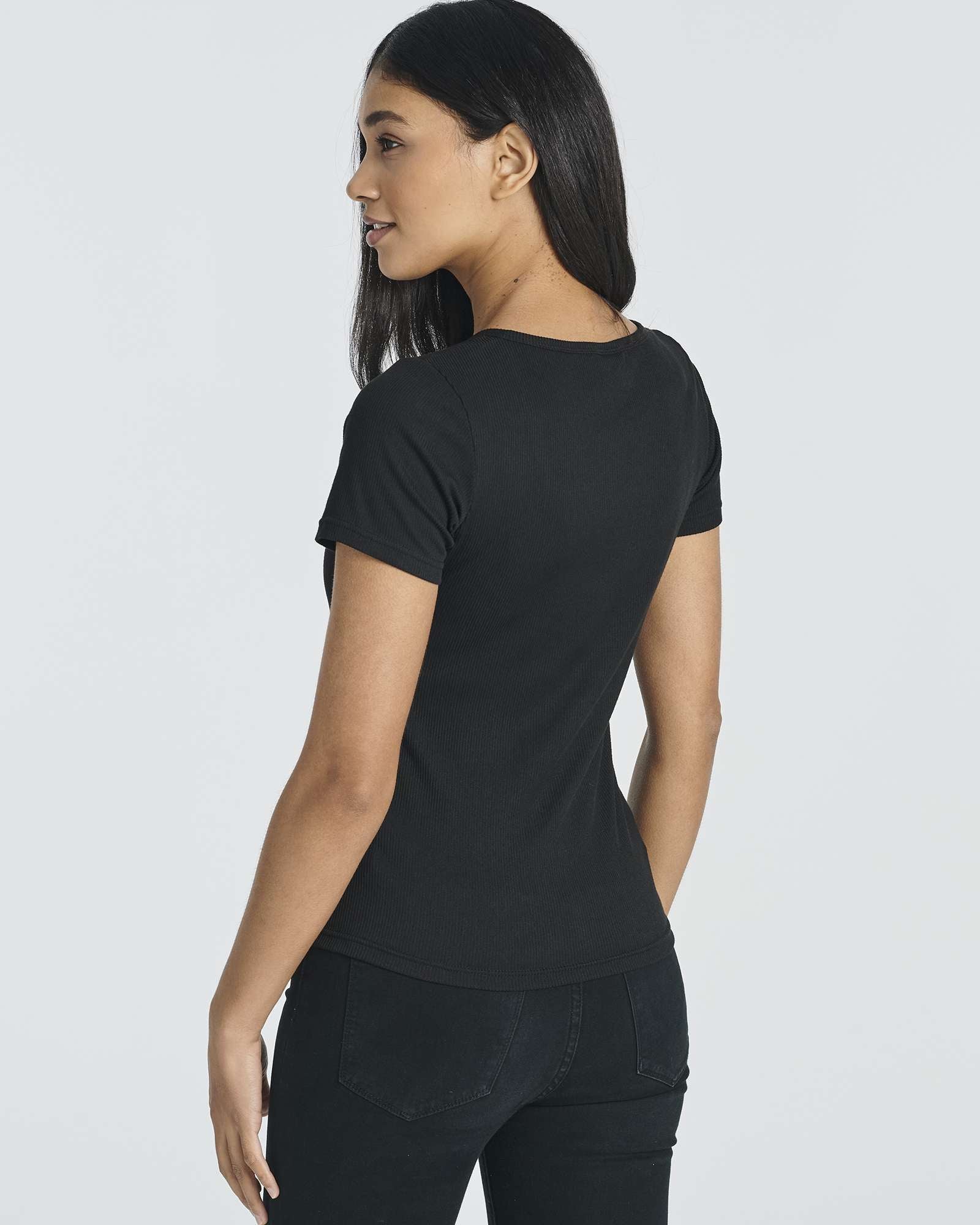 4 Pack: Women's Soft Ribbed Knit Split Neck T-Shirt