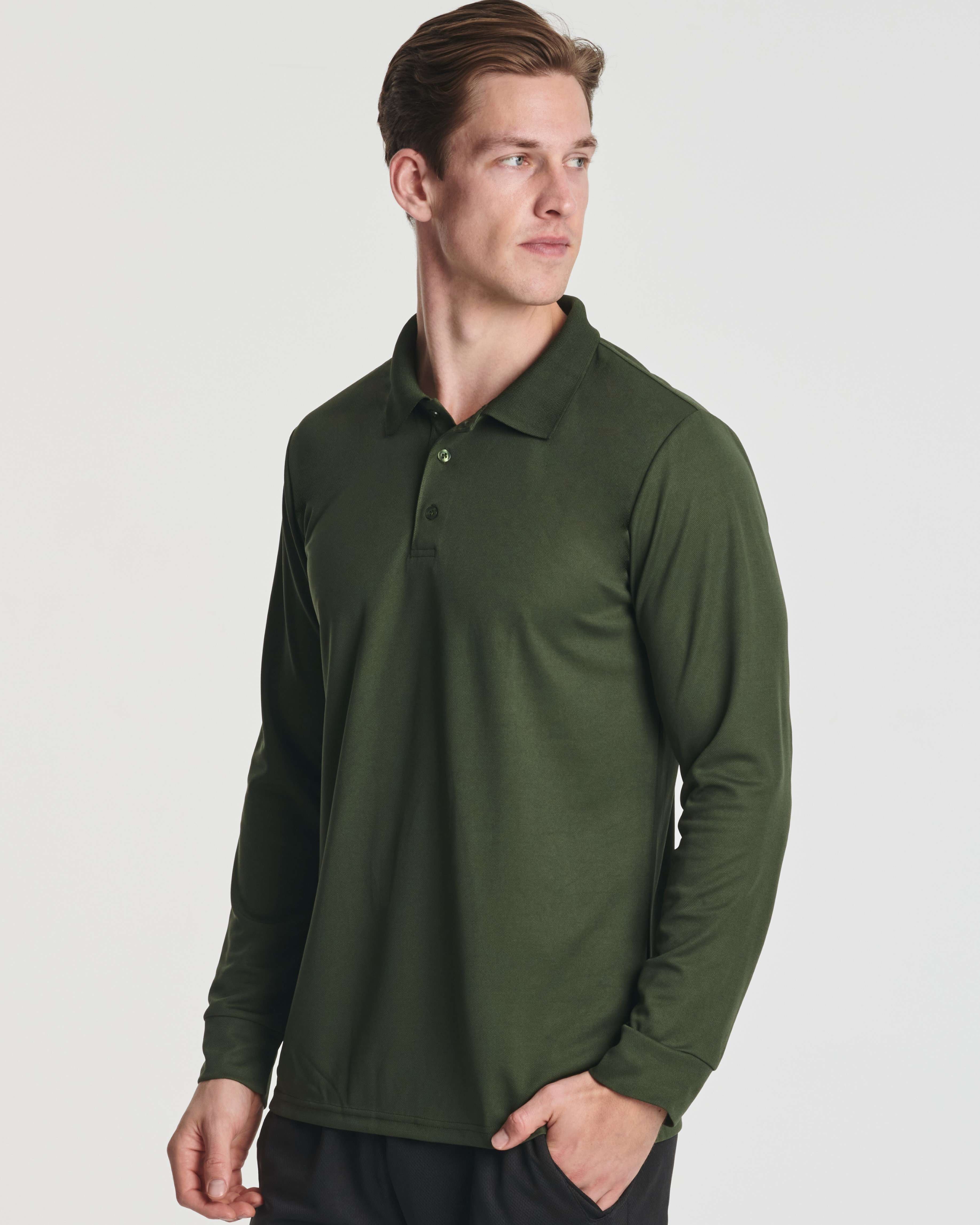 3 Pack: Men's Dry Fit Long-Sleeve Polo Shirt (Available in Big & Tall)