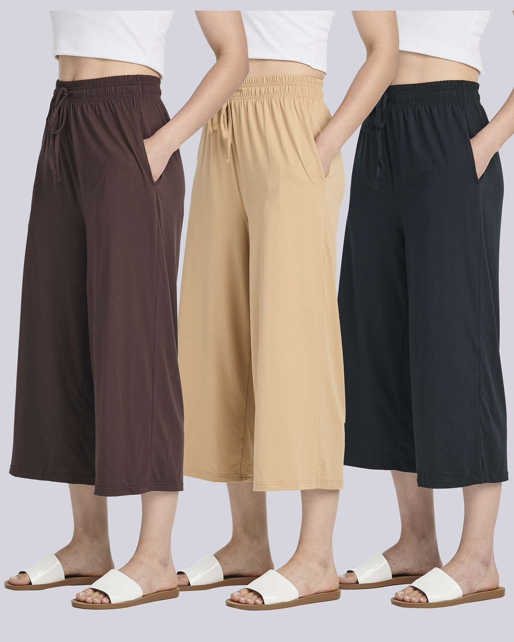 3 Pack: Women's Ultra-Soft Wide Leg Capri Pants
