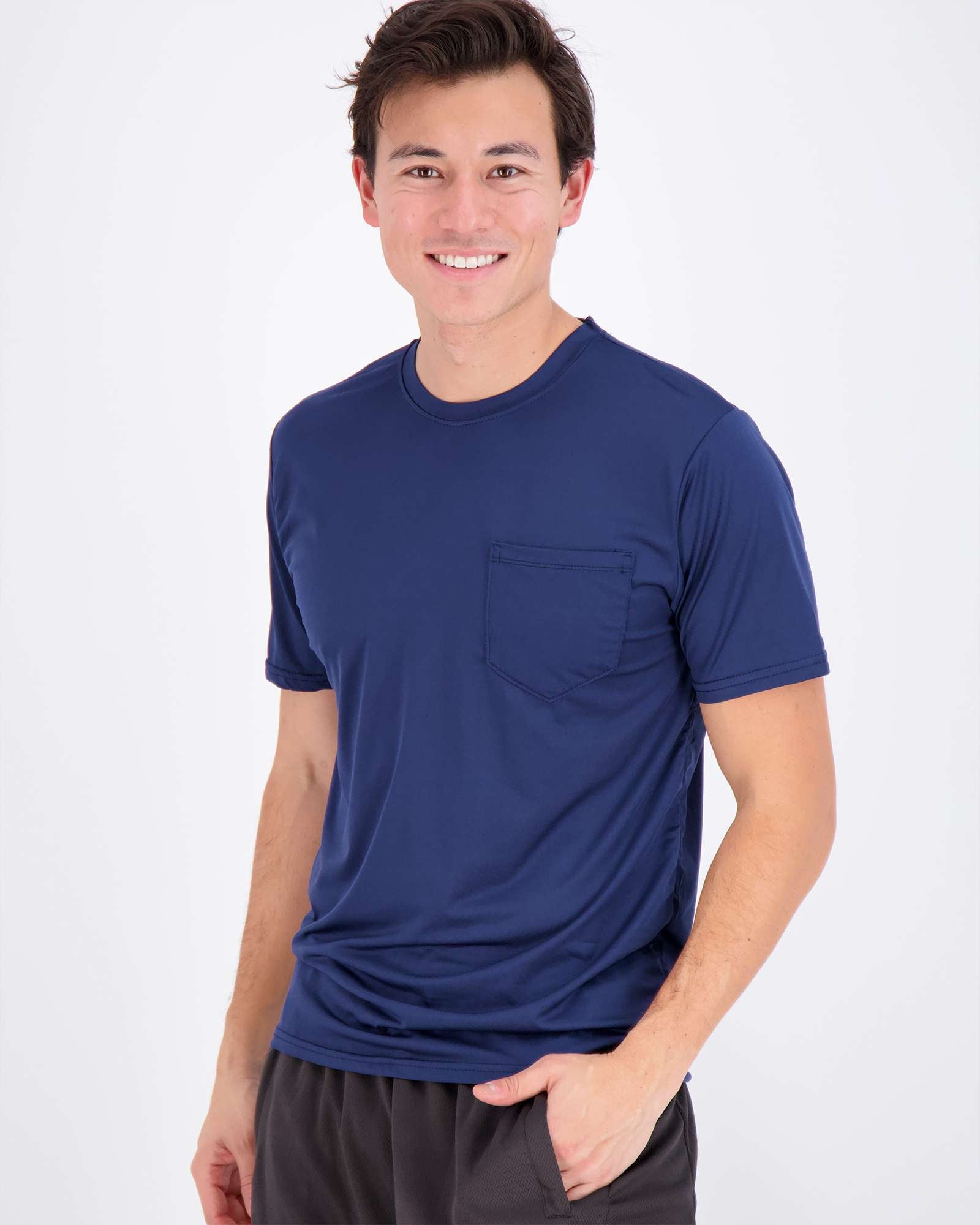 4 Pack: Mens Dry-Fit Active Pocket Short Sleeve Crew T-Shirts (Available in Big & Tall)