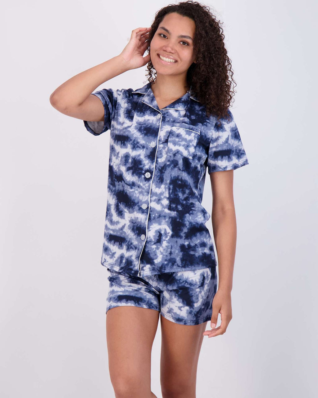 4 Piece: Womens Short Sleeve Button Down Pajama Set