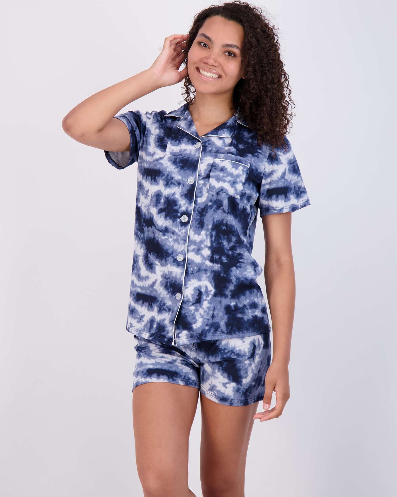 4 Piece: Womens Short Sleeve Button Down Pajama Set
