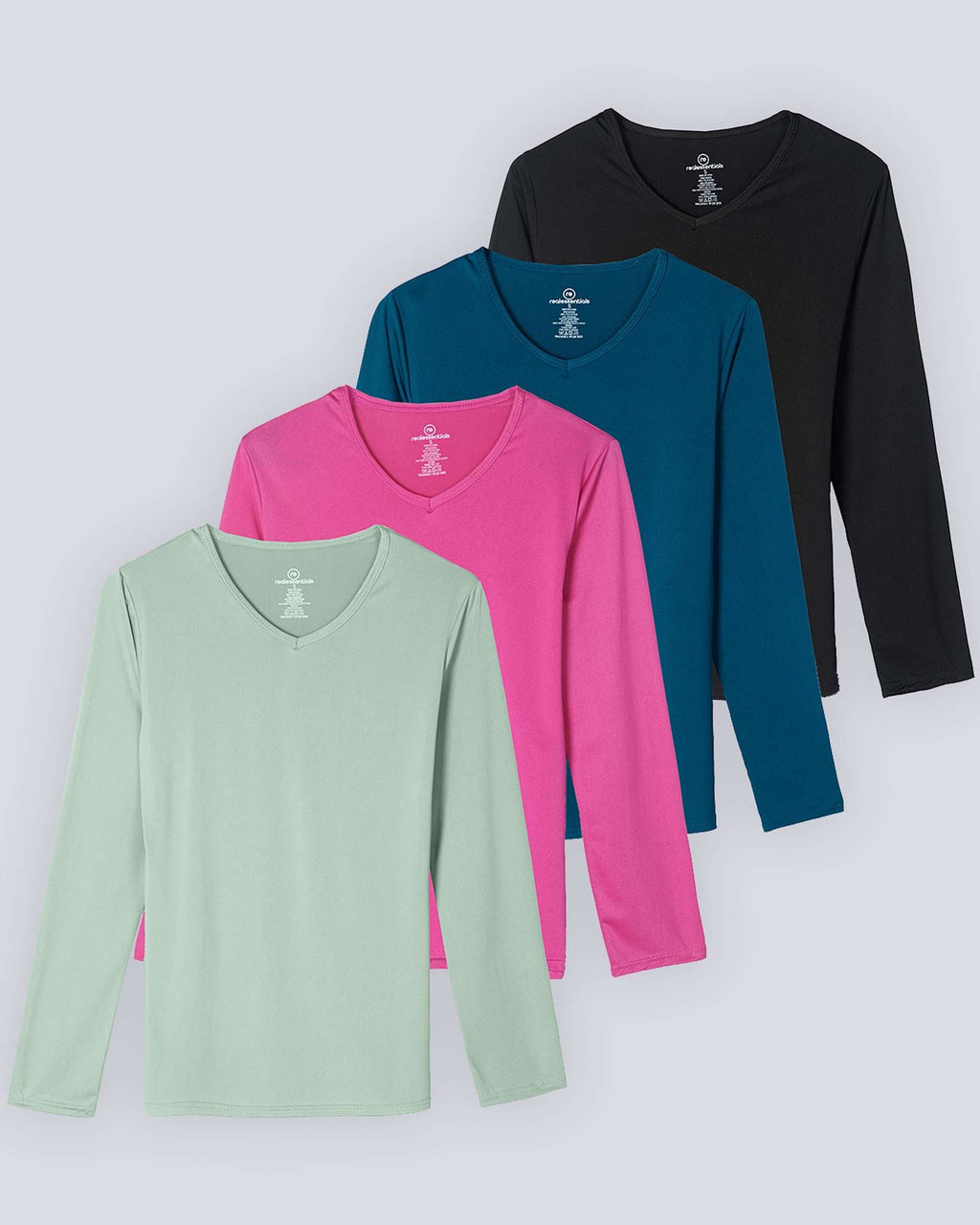 4 Pack: Women's Dry-Fit Long-Sleeve V-Neck Athletic Workout Shirt (Available in Plus Size)