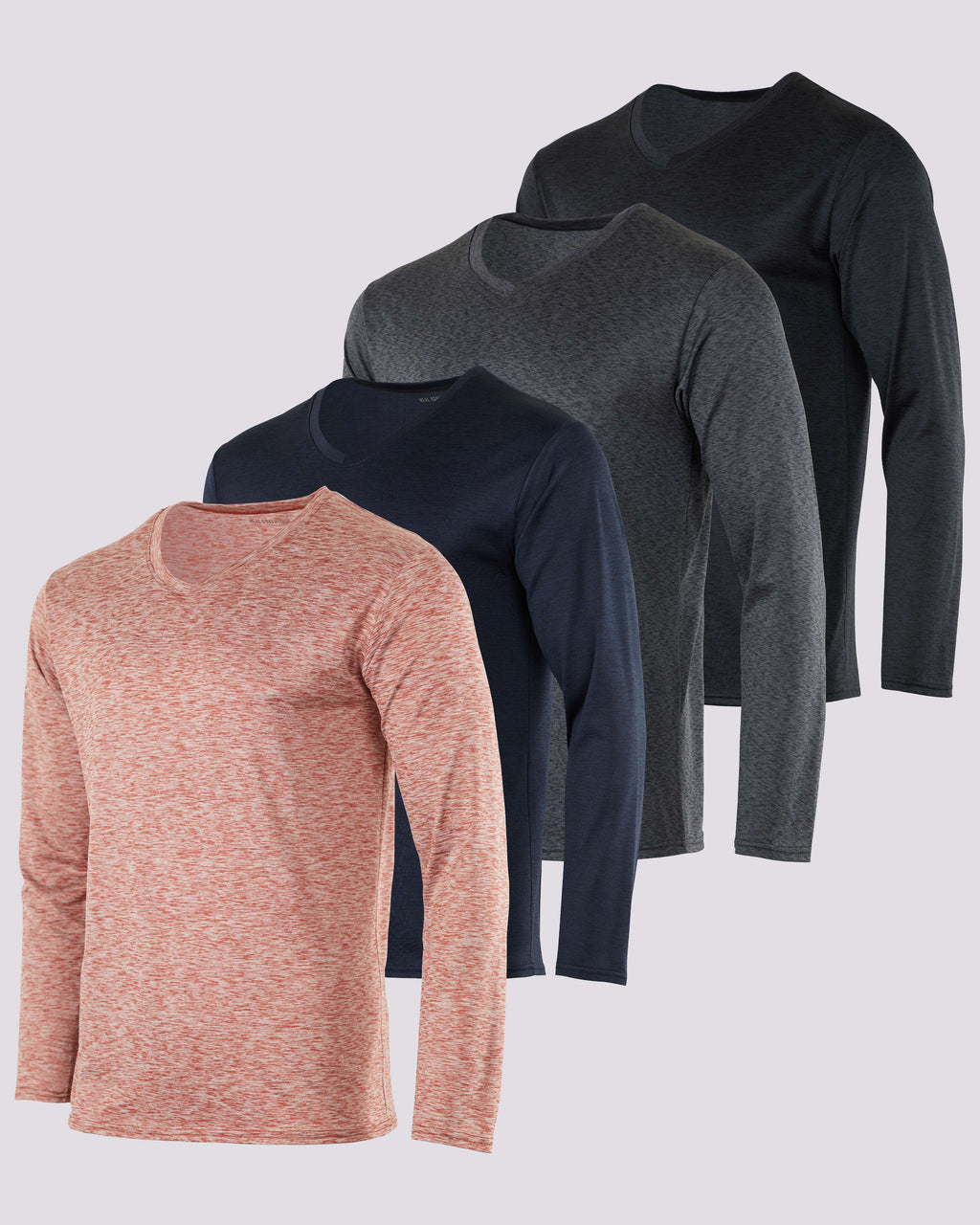 4 Pack: Mens V-Neck Long Sleeve Dry Fit T-Shirt