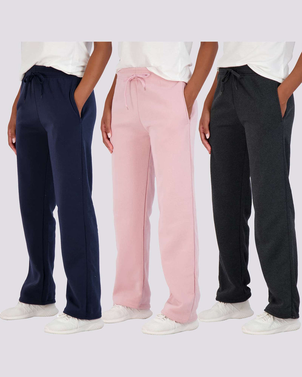 3 Pack: Womens Fleece Open Bottom Sweatpants