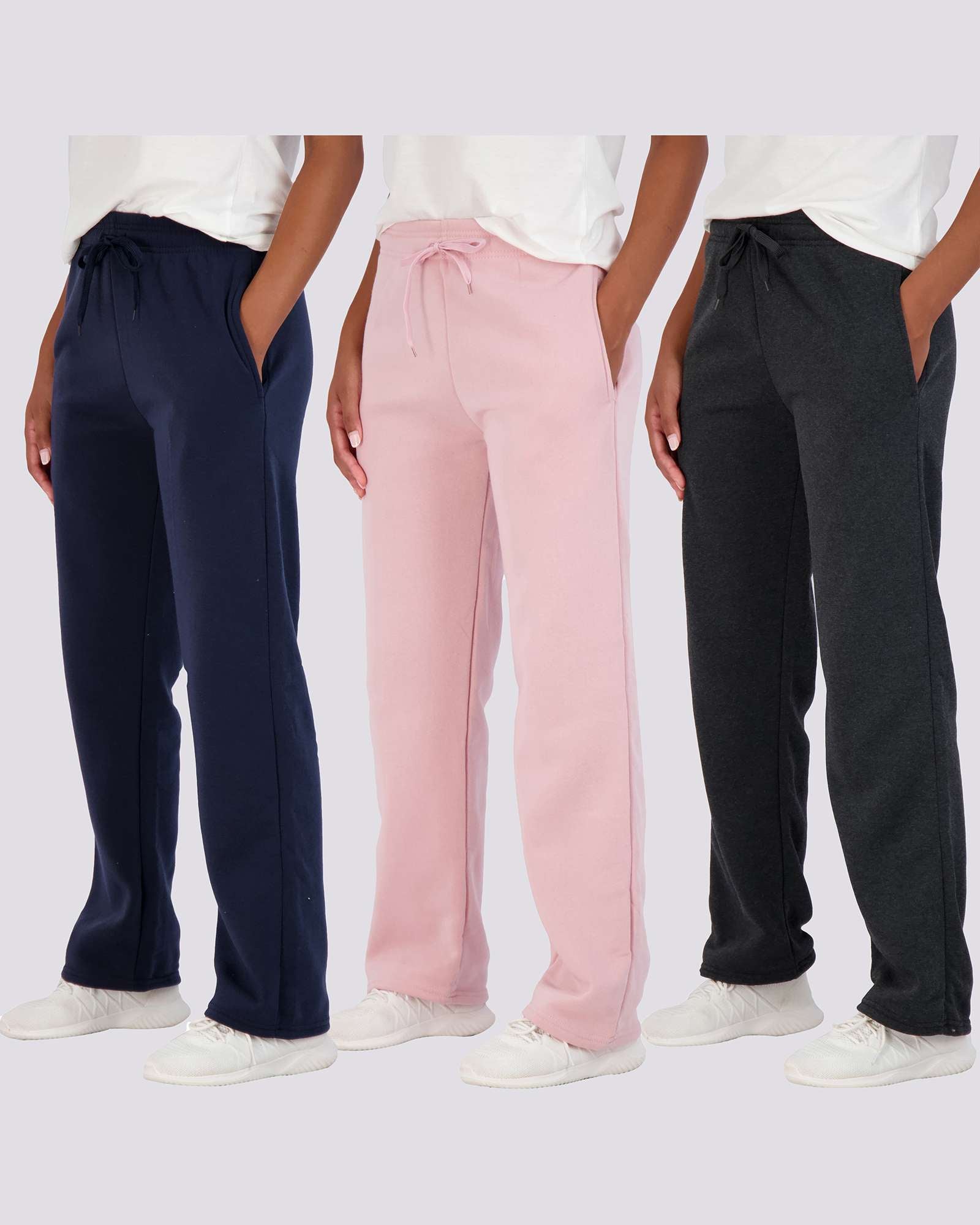 3 Pack: Womens Fleece Open Bottom Sweatpants