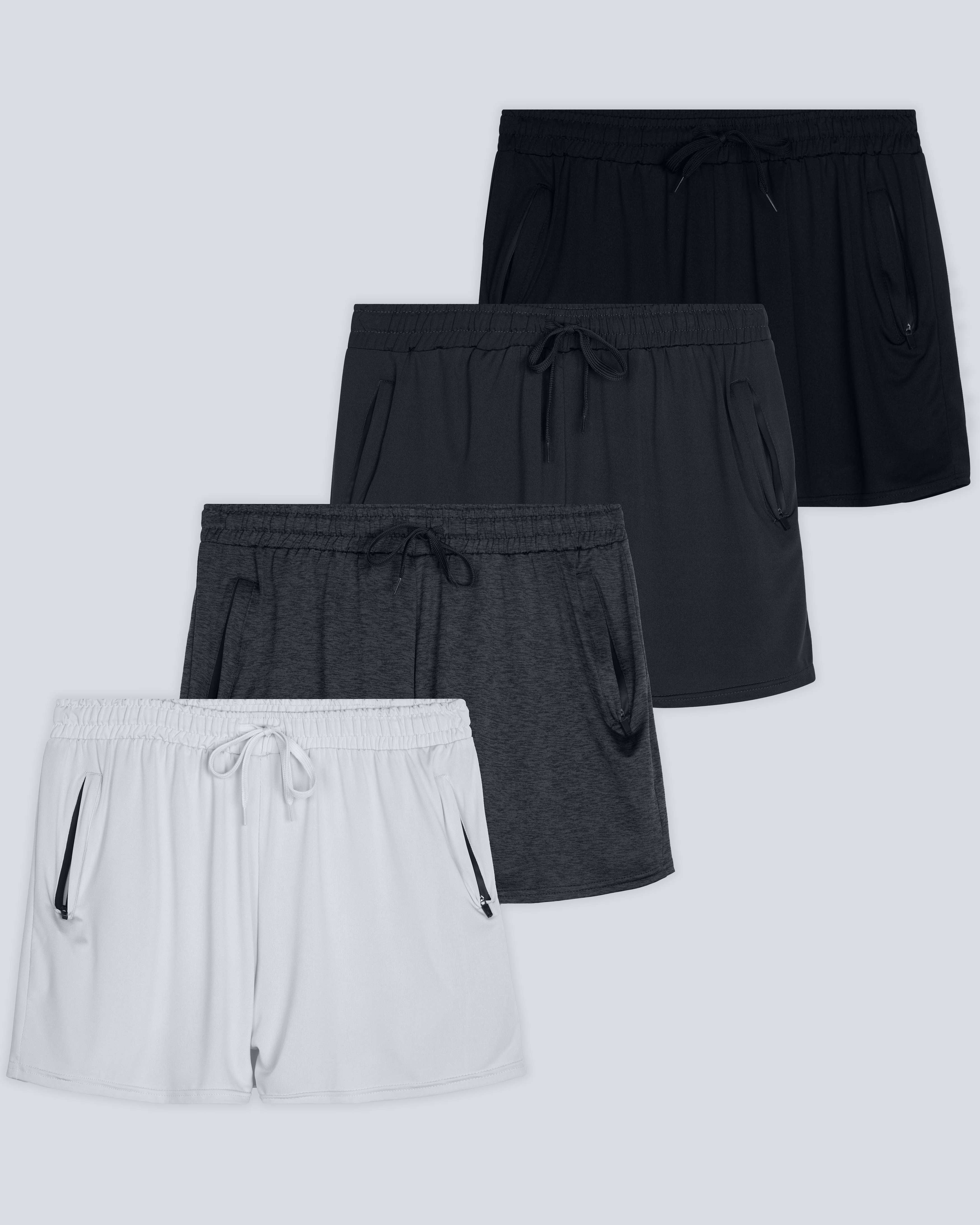 4 Pack: Womens Active Dry-Fit Shorts with Zipper Pockets