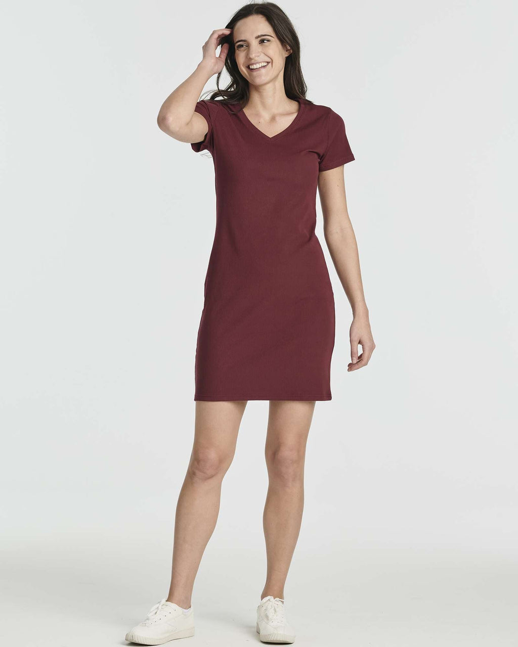 3 Pack: Women's Ribbed Knit Short-Sleeve V-Neck Swing Dress