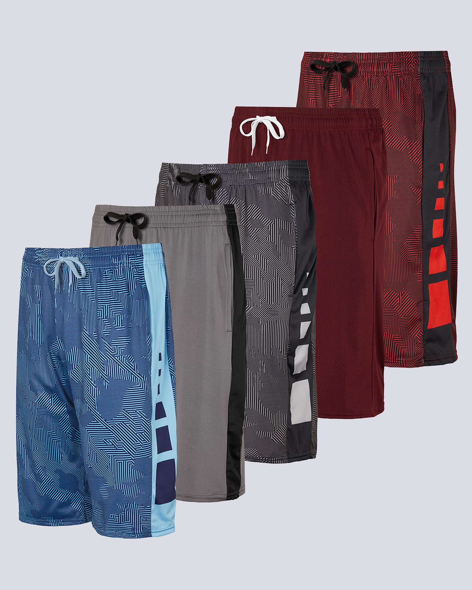 5 Pack: Boys Printed Dry Fit Active Shorts