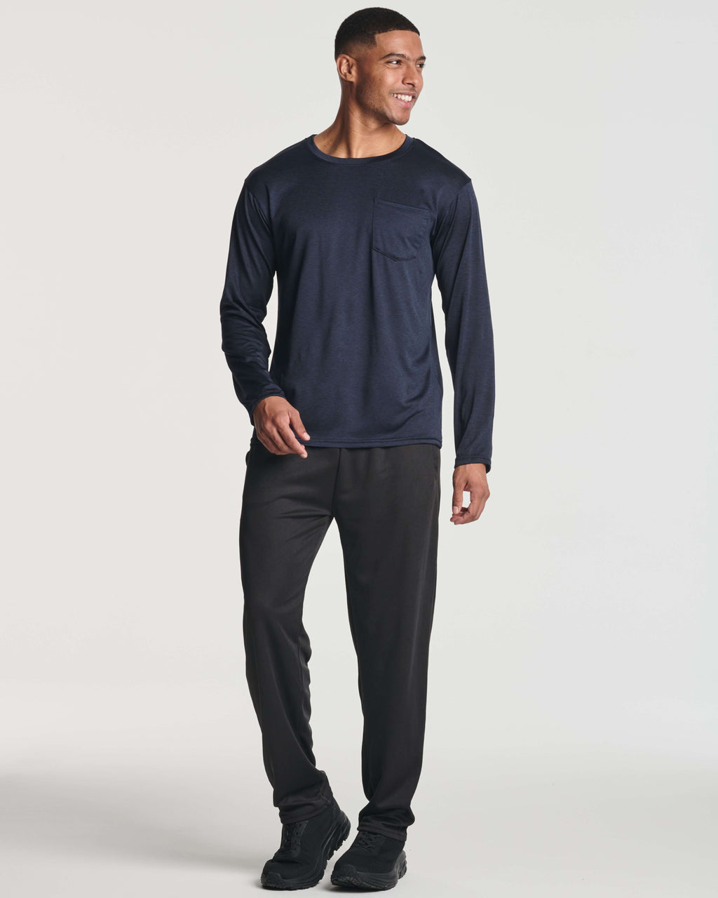 4 Pack: Mens Dry-Fit Long Sleeve Pocket Crew T-Shirt