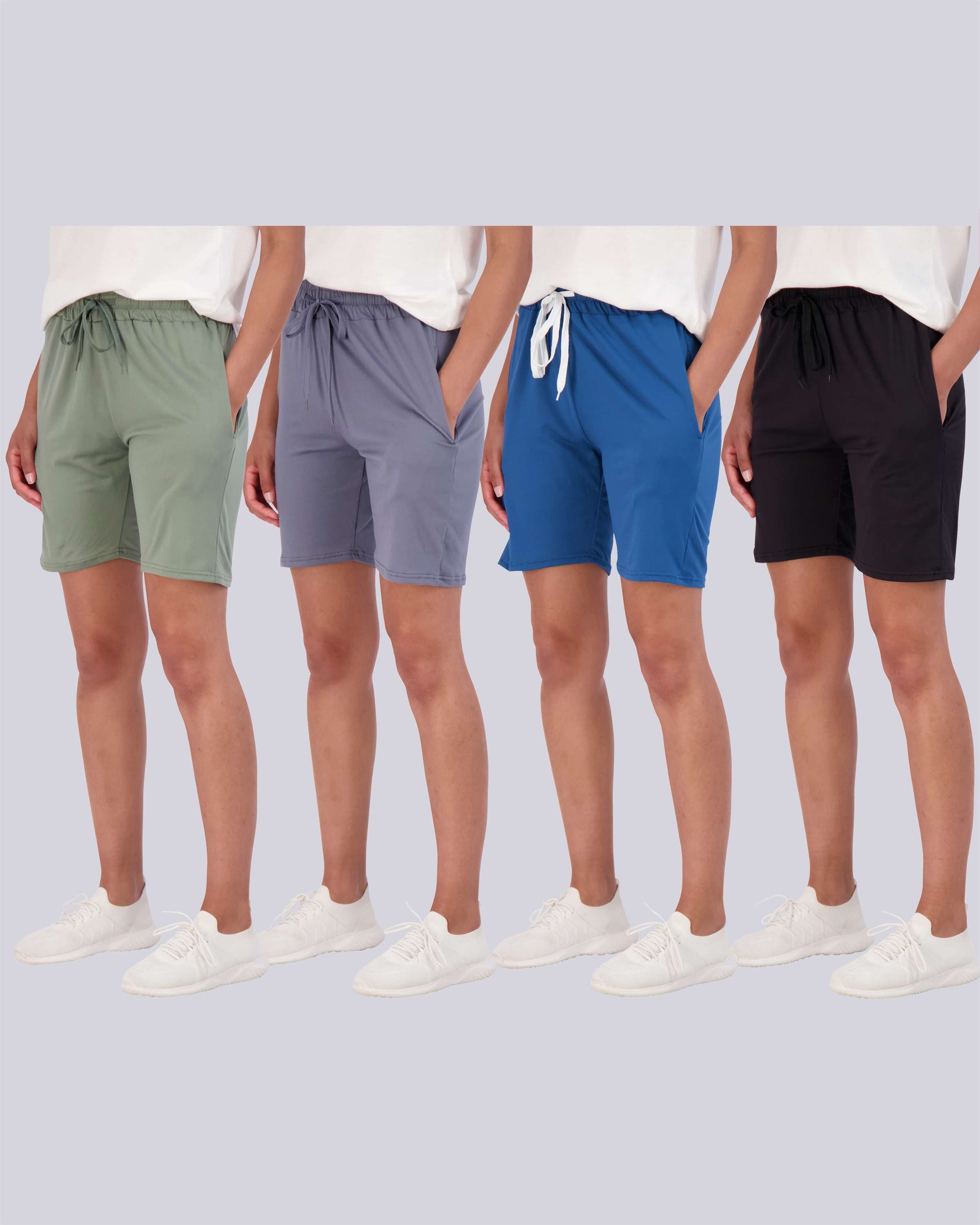 4 Pack: Women's 7" Bermuda Long High Waisted Shorts (Available in Plus Size)