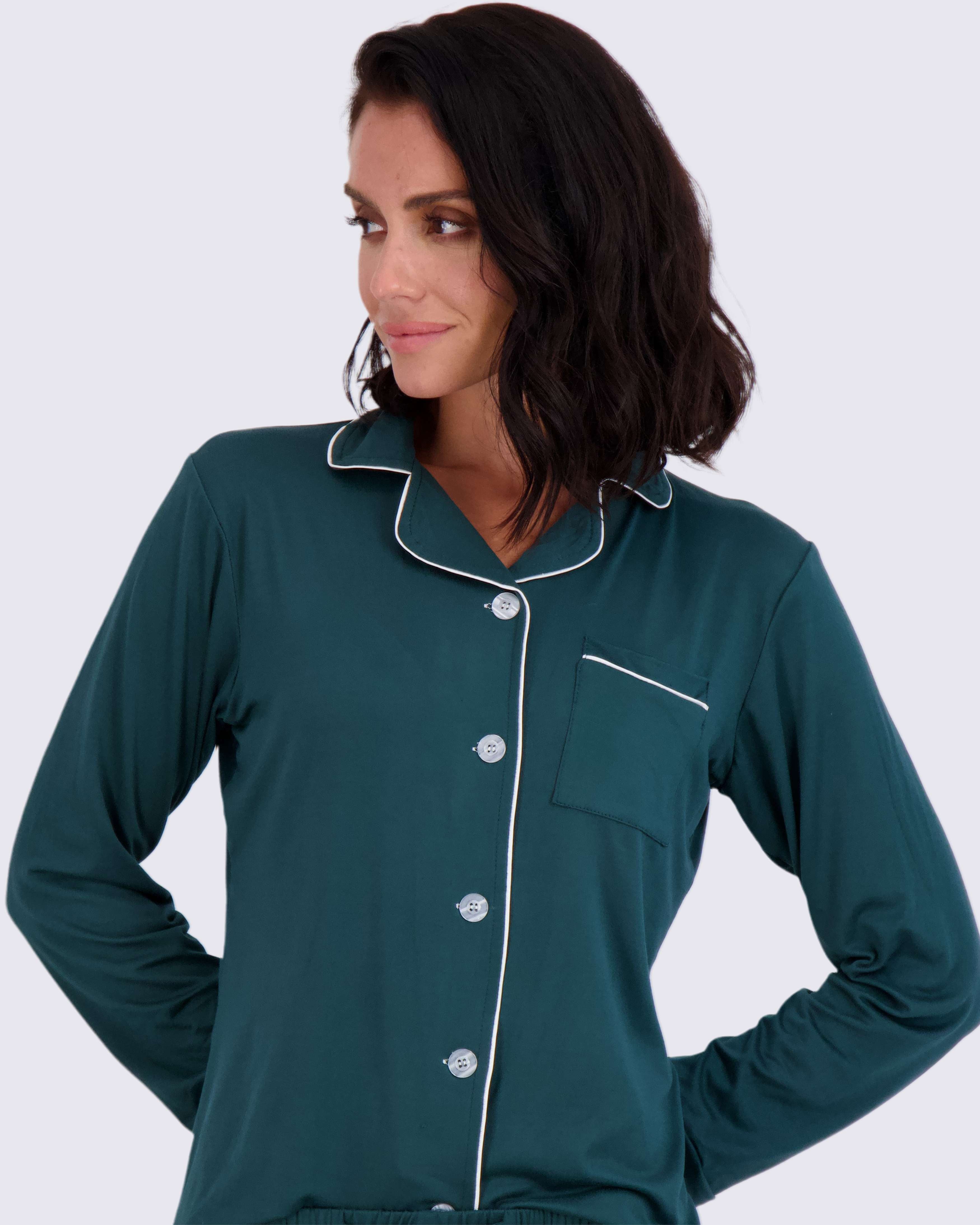 4 Piece: Women’s Long Sleeve Button Down Pajama Set