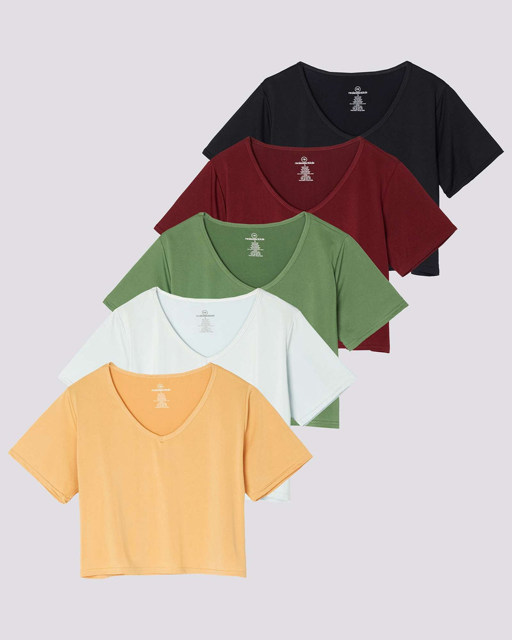 5 Pack: Women's Dry-Fit Short Sleeve V-Neck Crop Top