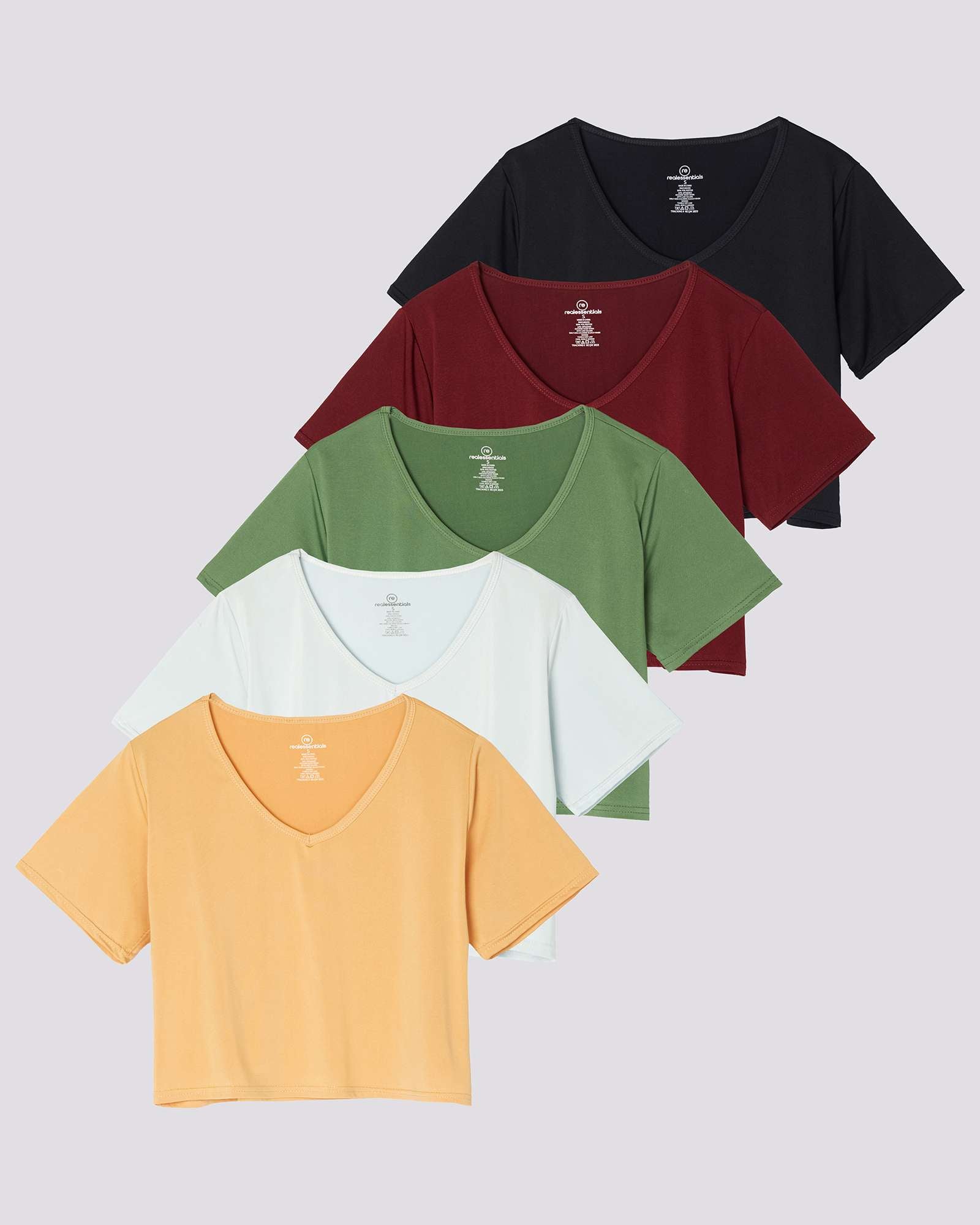 5 Pack: Women's Dry-Fit Short Sleeve V-Neck Crop Top