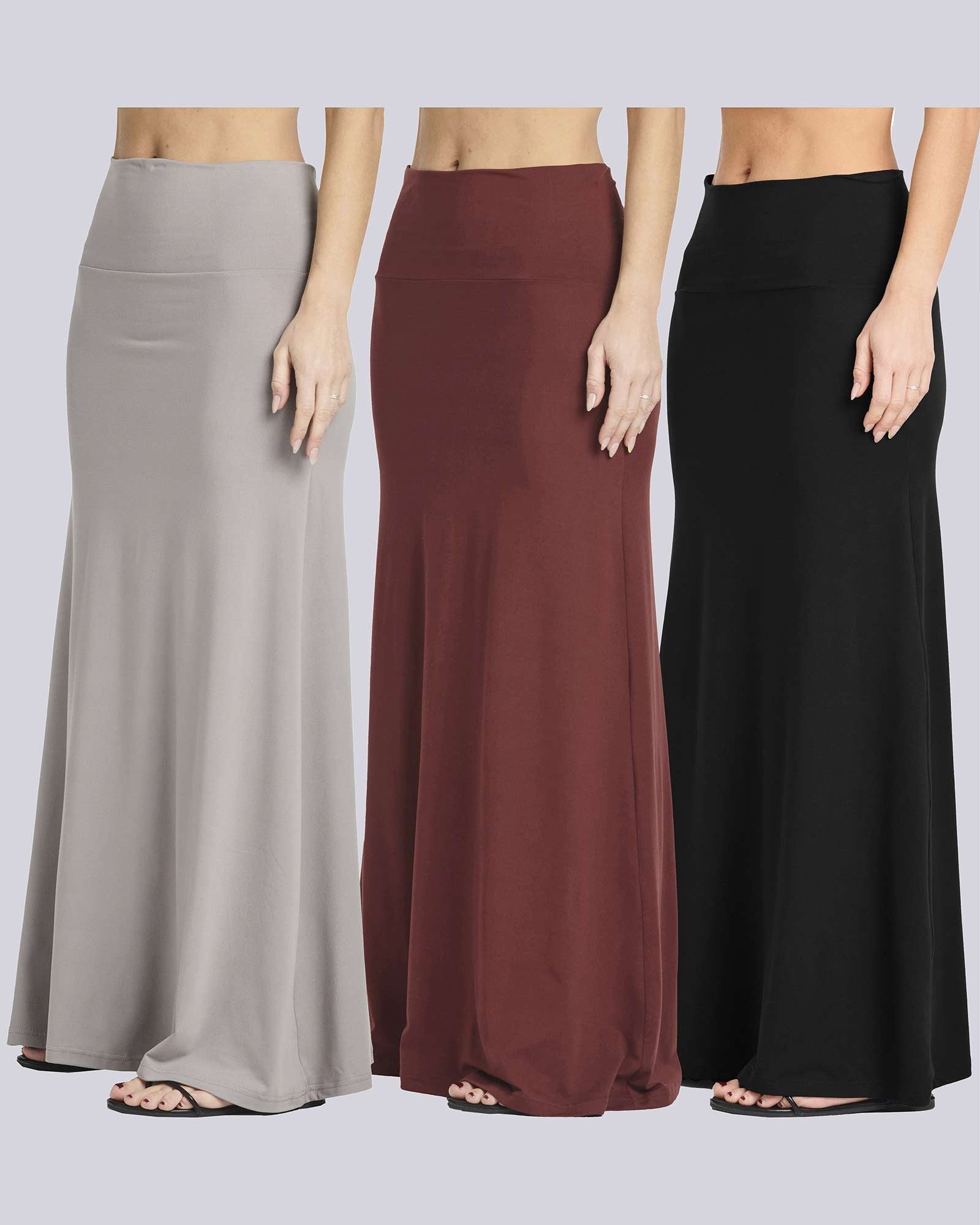 3 Pack: Women's Ultra-Soft Flowy Maxi Skirt