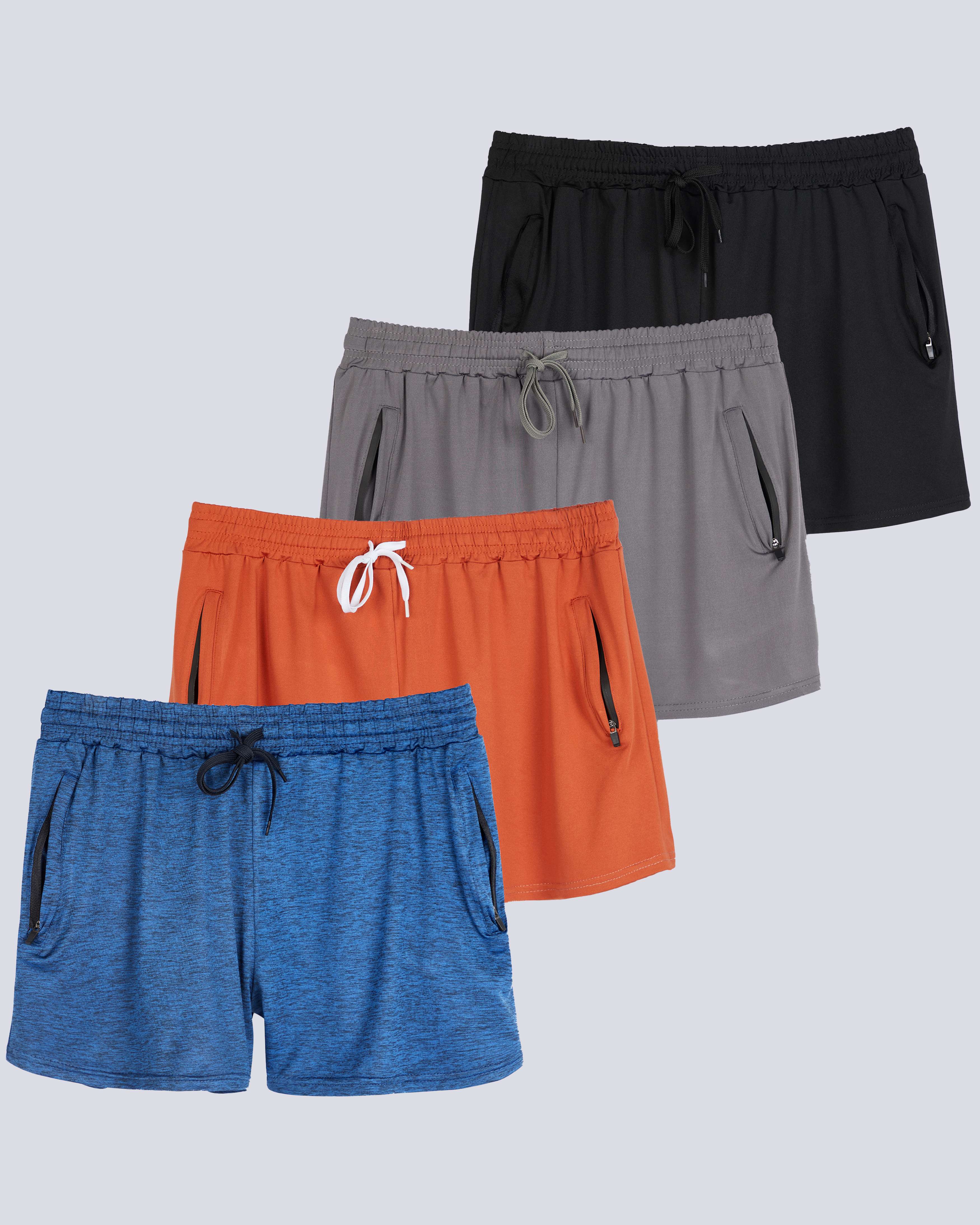 4 Pack: Womens Active Dry-Fit Shorts with Zipper Pockets