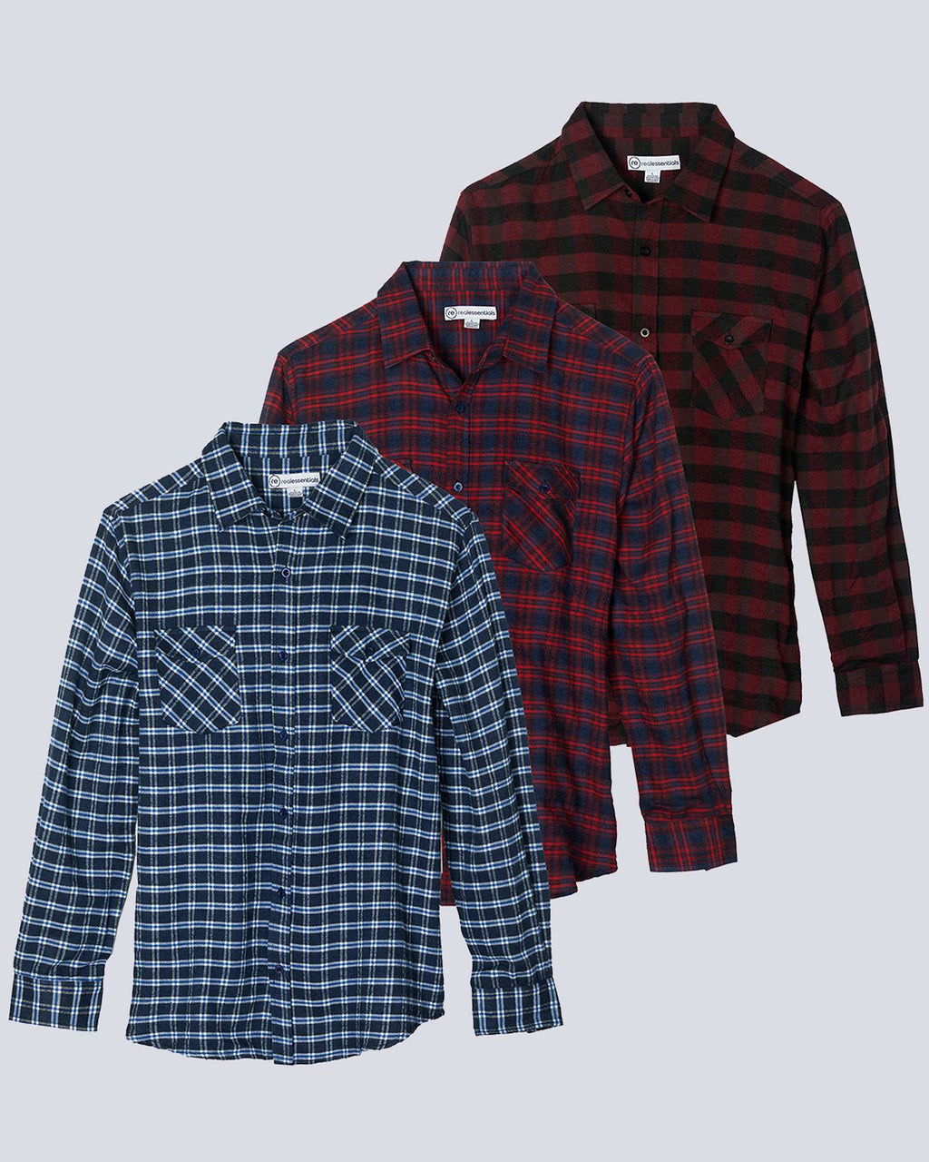 3 Pack: Mens Big & Tall Long-Sleeve Flannel Shirt