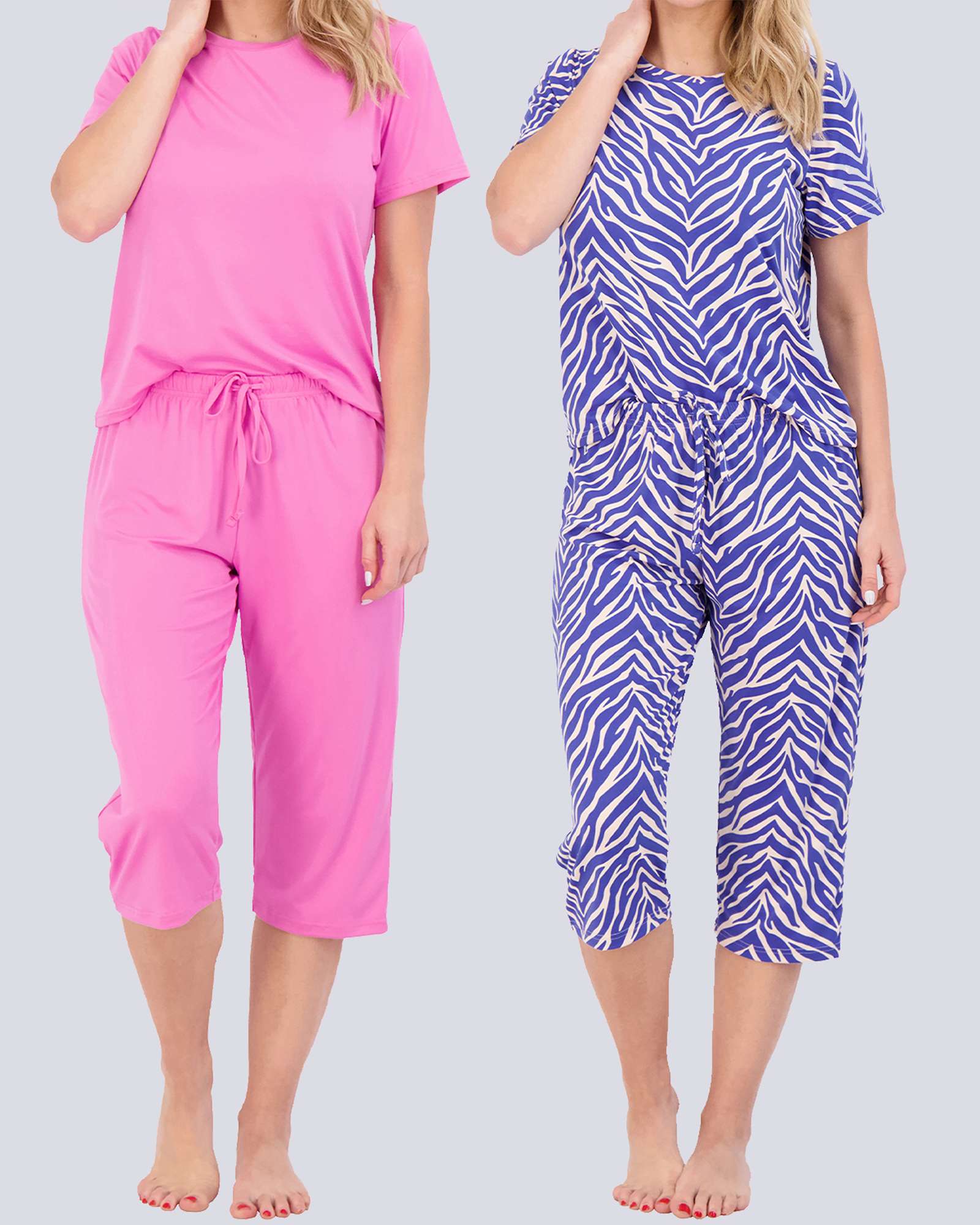 2 Pack: Women's Short-Sleeve PJ Top with Capri Pants