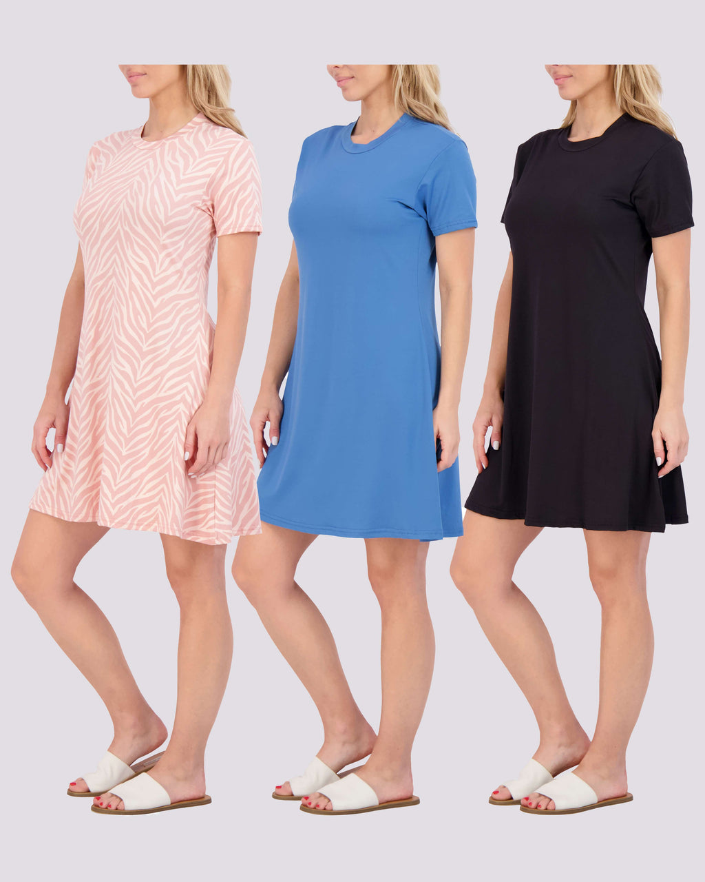 3 Pack: Women's Soft Lounge Swing Casual T-Shirt Dress (Available in Plus Size)