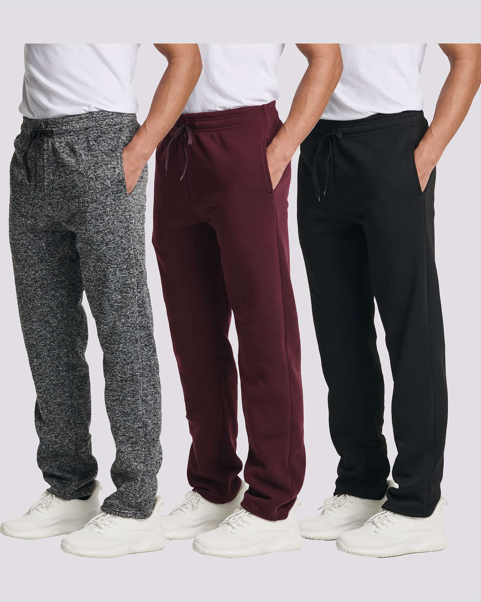 3 Pack: Mens Fleece Open Bottom Sweatpants