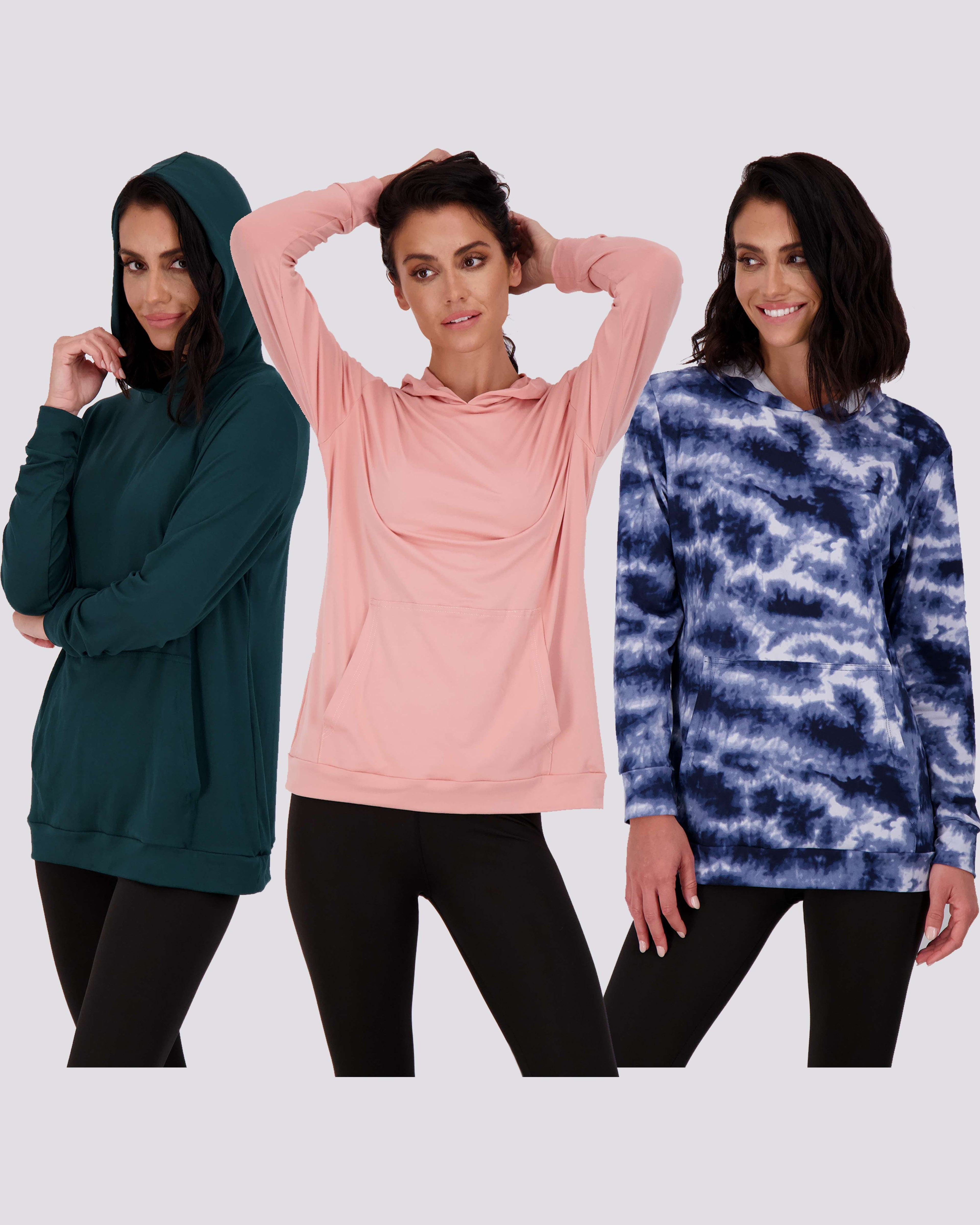 3 Pack: Womens Super-Soft Lounge Hoodie Pullover Sweatshirt