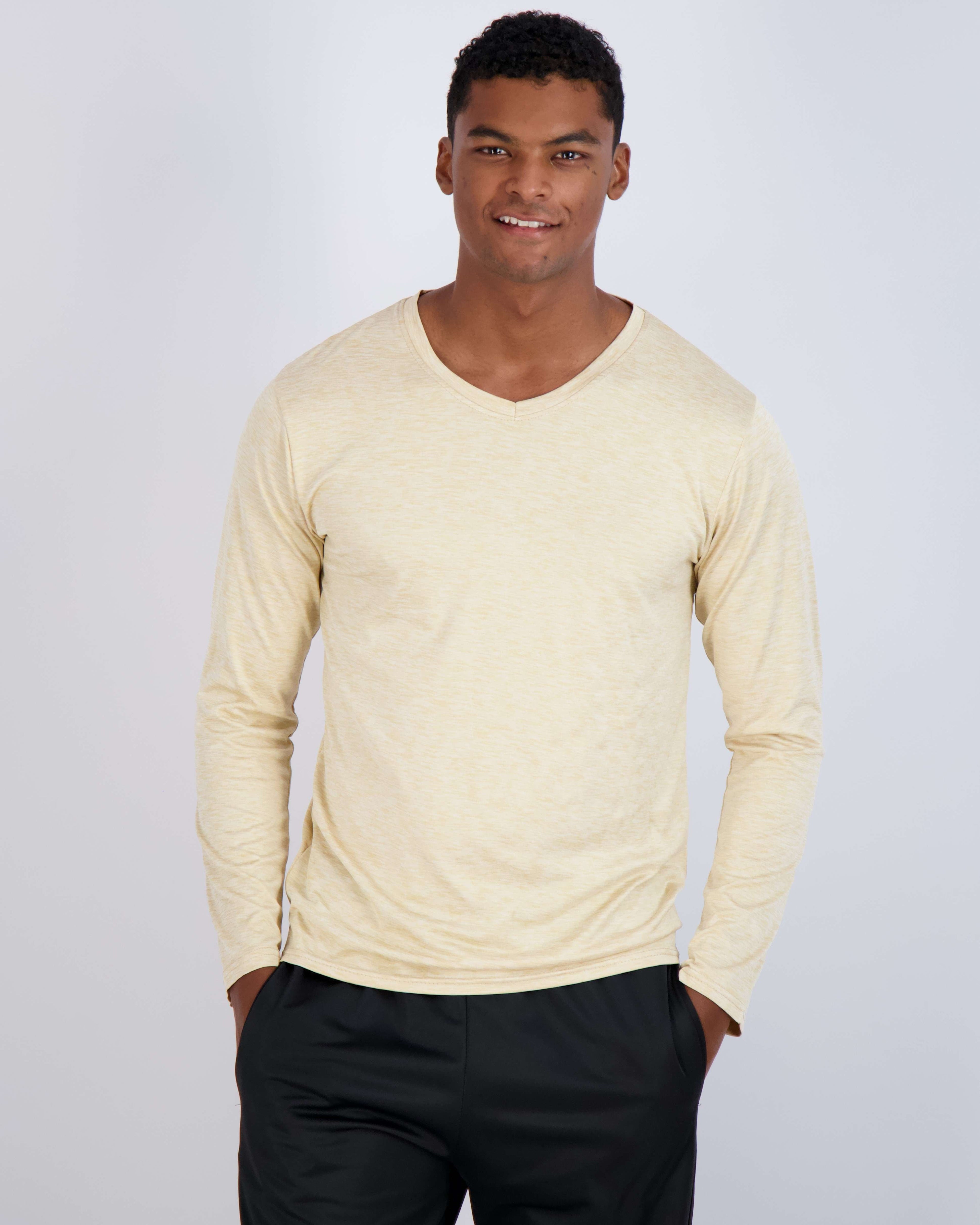 4 Pack: Mens V-Neck Long Sleeve Dry Fit T-Shirt