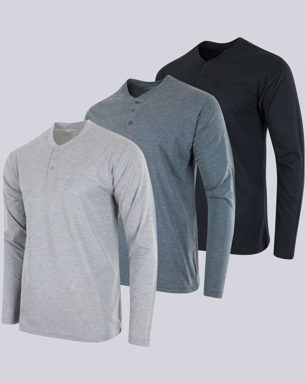 3 Pack: Mens Long Sleeve Cotton Henley T-Shirt