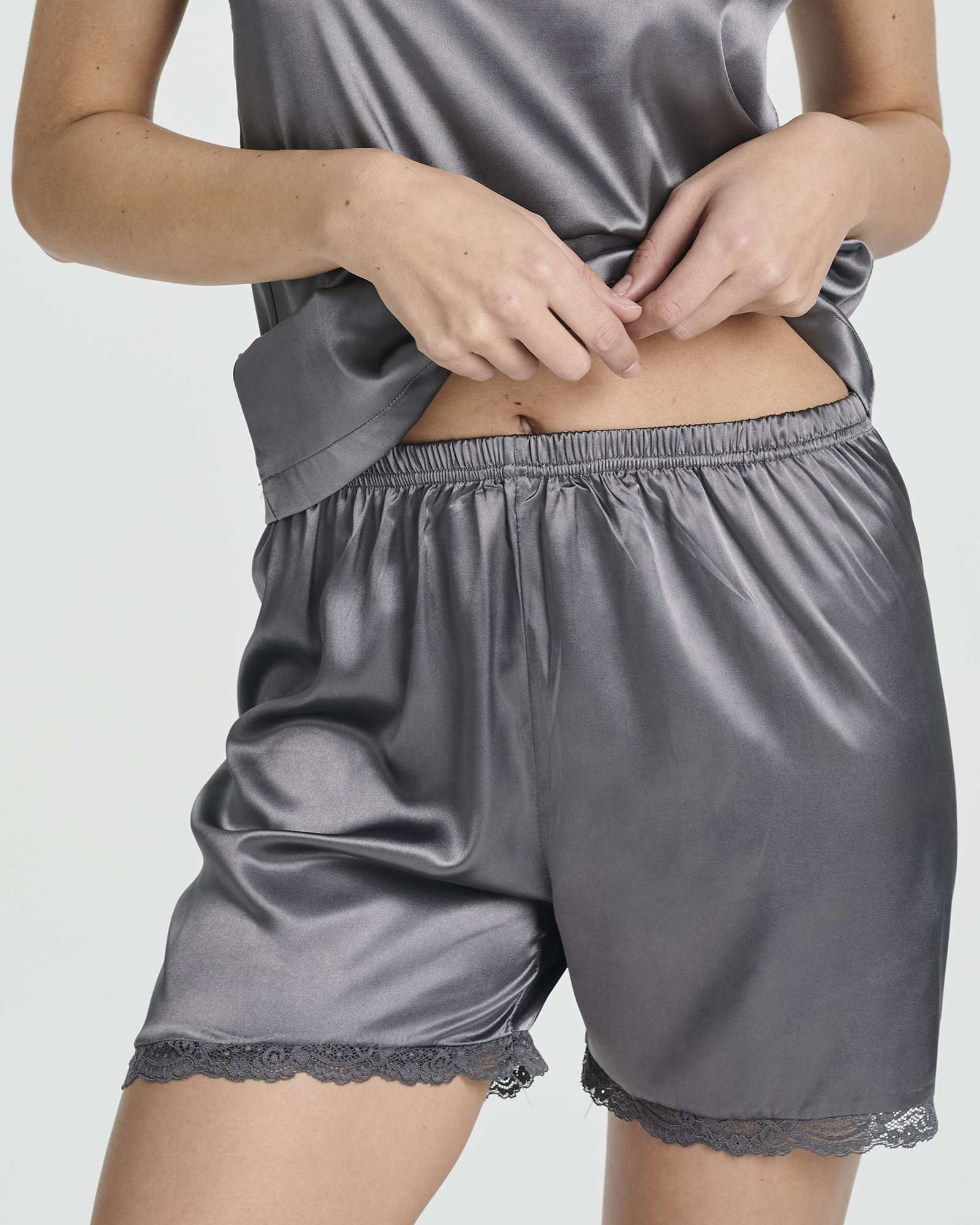 3 Pack: Women's Silk Satin Cami Pajama Set With Shorts Lace Trim Lingerie Sleepwear