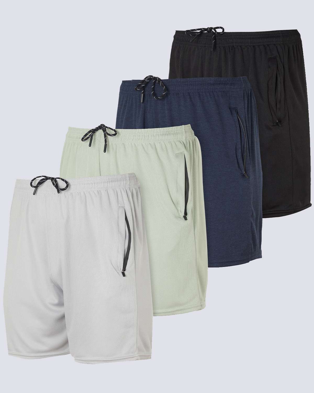 4 Pack: Men's 5" Mesh Running Shorts with Zipper Pockets