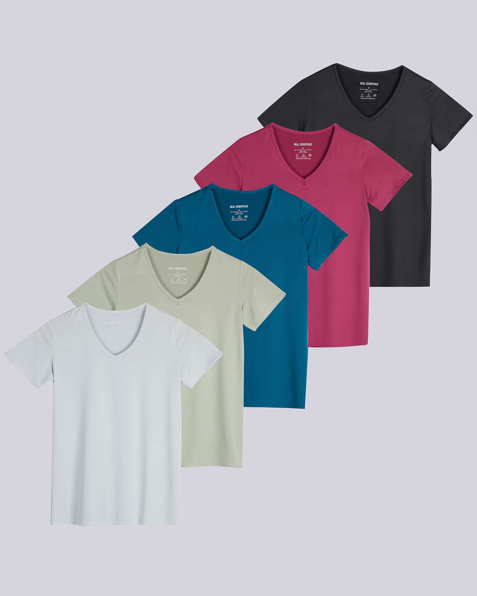 5 Pack: Womens Short Sleeve Dry-Fit V-Neck T-Shirt