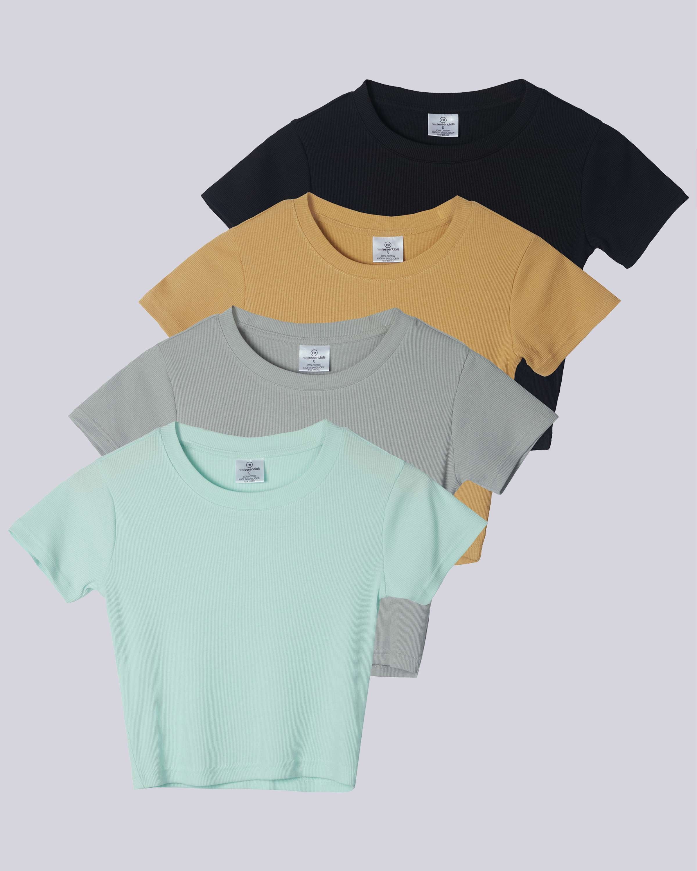 4 Pack: Women's Short Sleeve Ribbed Knit Crop Top